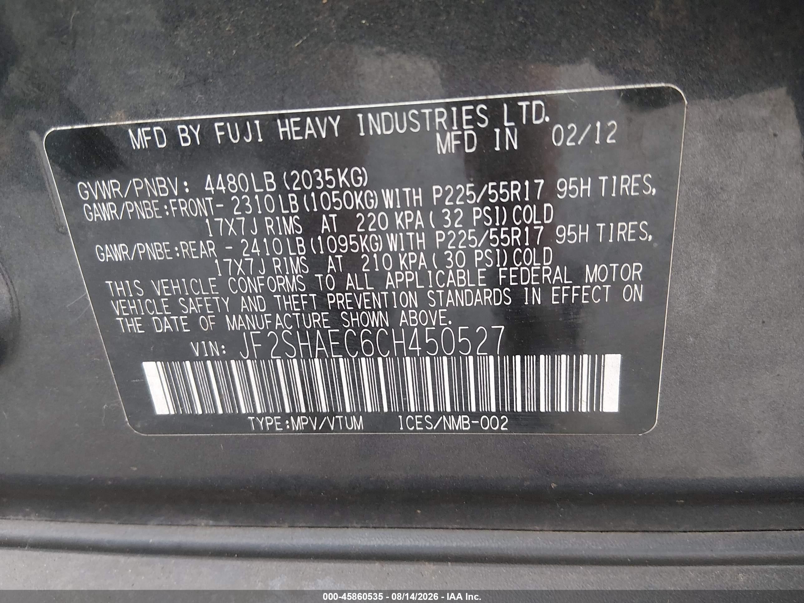 2012 Subaru Forester 2.5x Limited Gray vin: JF2SHAEC6CH450527