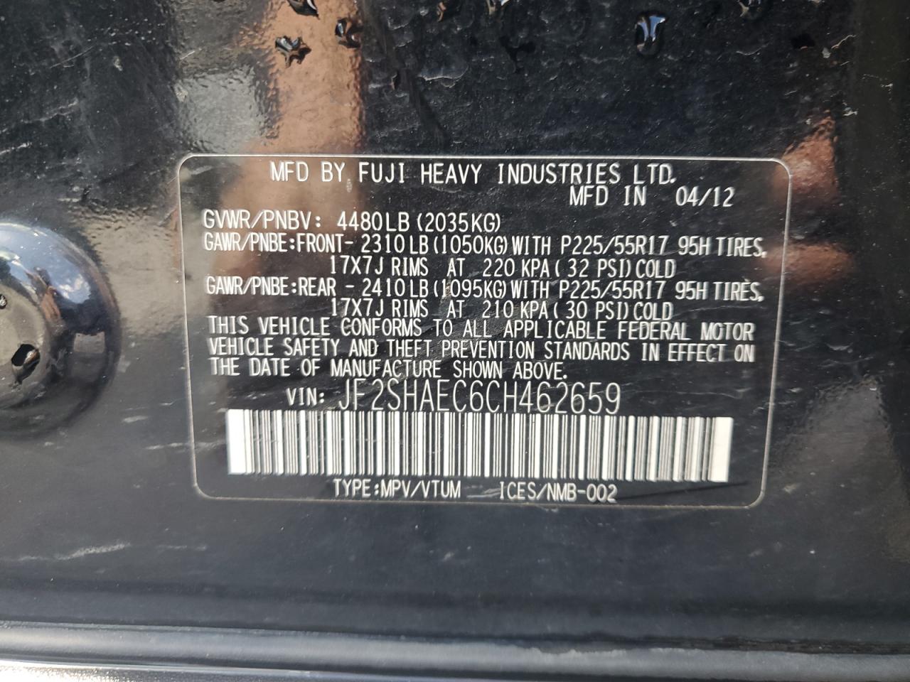 2012 Subaru Forester Limited Black vin: JF2SHAEC6CH462659