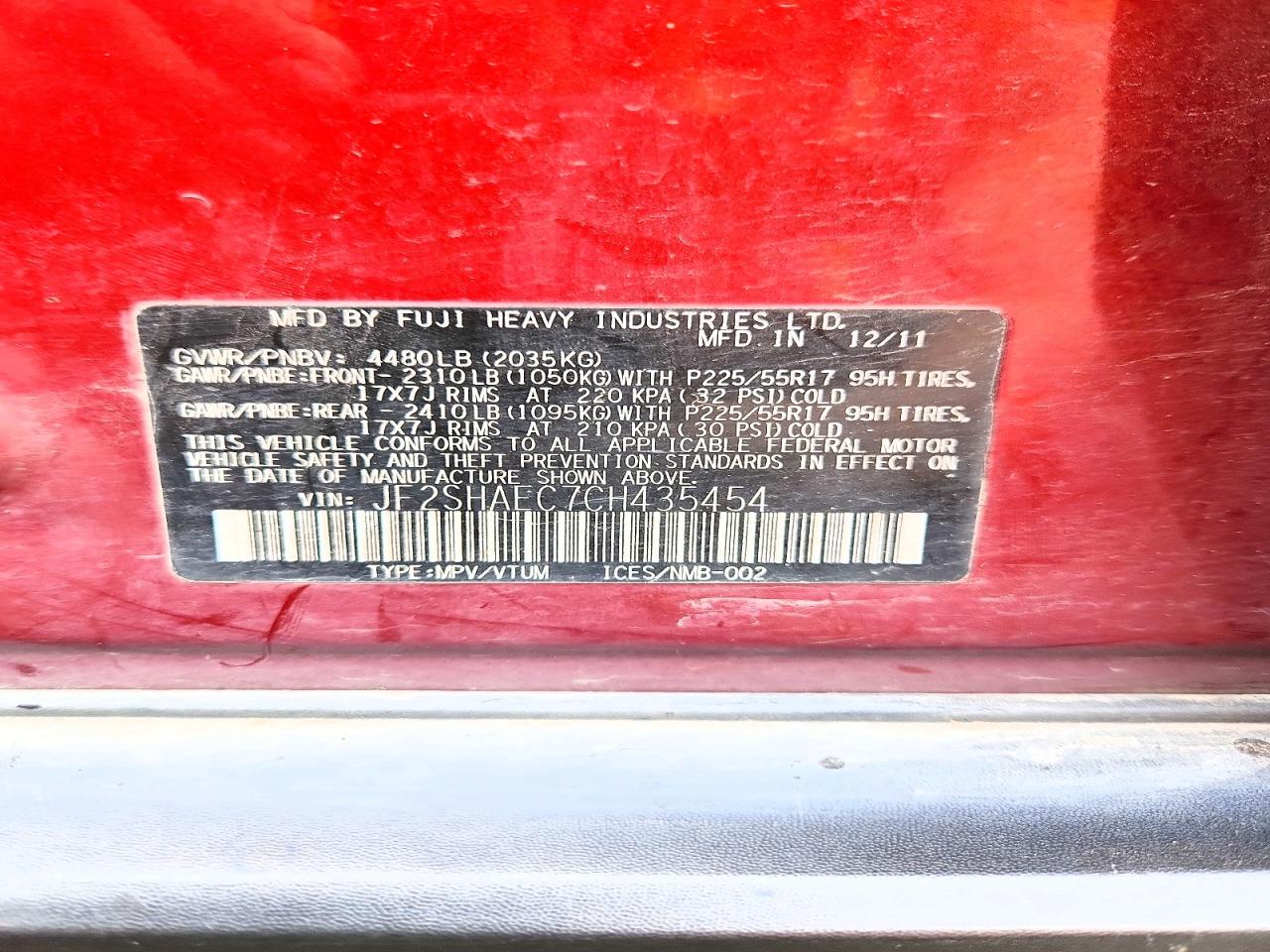 2012 Subaru Forester Limited Красный vin: JF2SHAEC7CH435454
