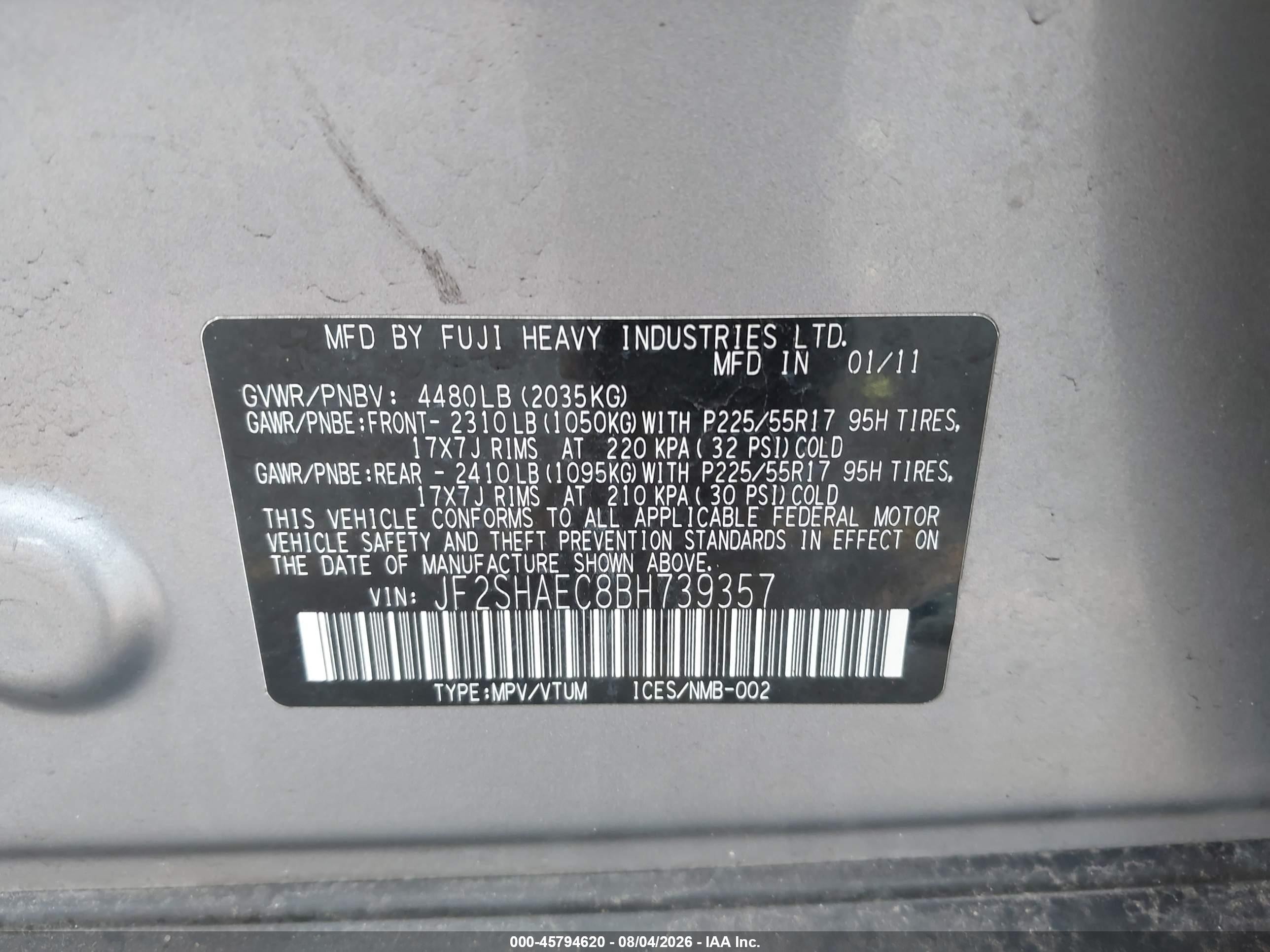 2011 Subaru Forester 2.5x Limited Silver vin: JF2SHAEC8BH739357