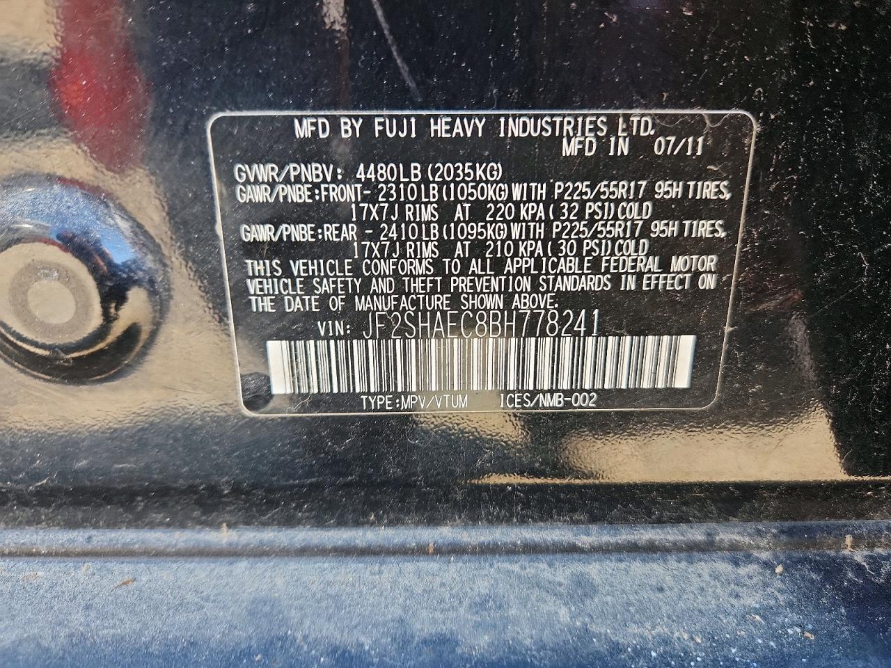 2011 Subaru Forester Limited Black vin: JF2SHAEC8BH778241