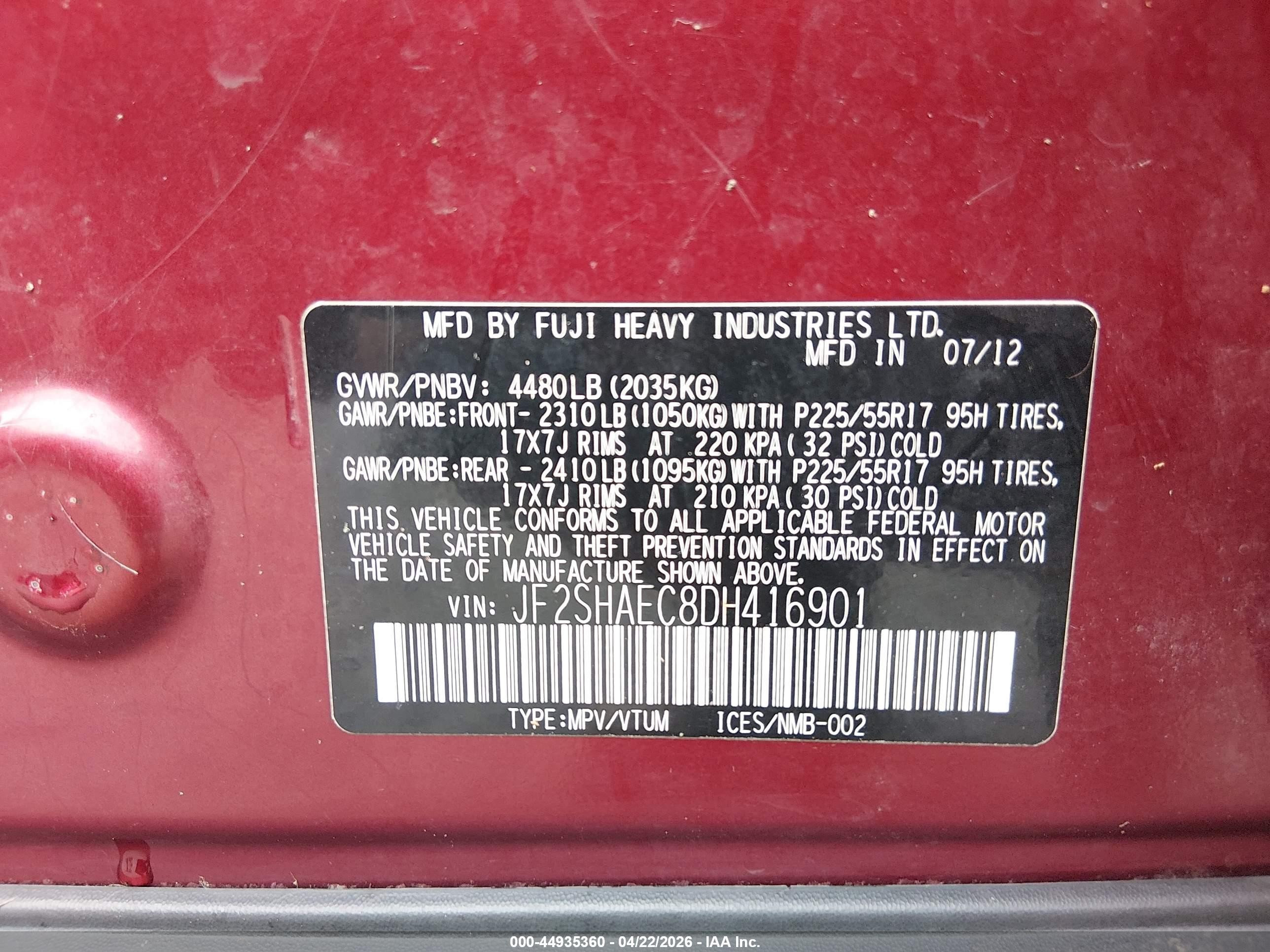 2013 Subaru Forester 2.5x Limited Burgundy vin: JF2SHAEC8DH416901