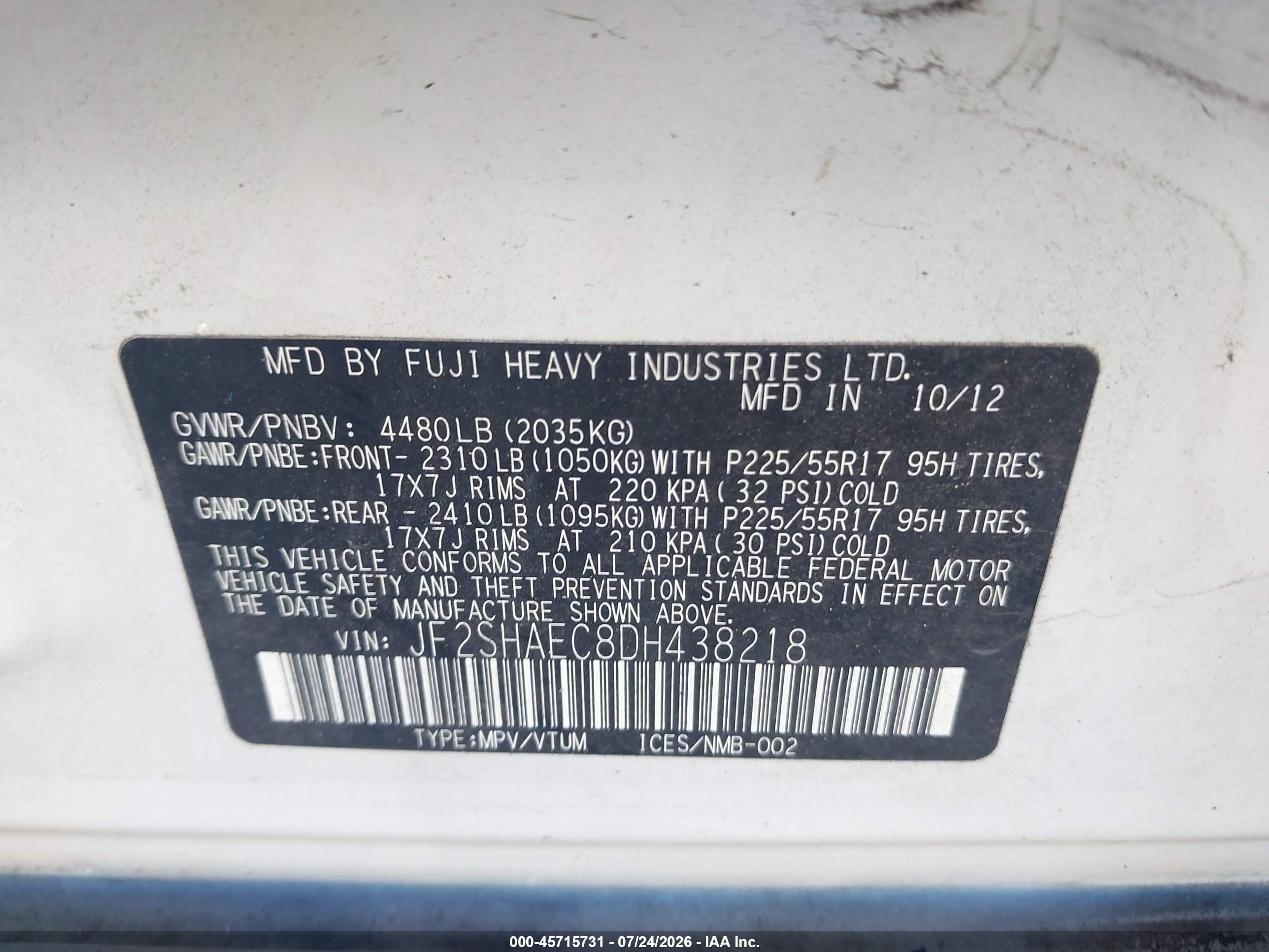 2013 Subaru Forester 2.5x Limited White vin: JF2SHAEC8DH438218