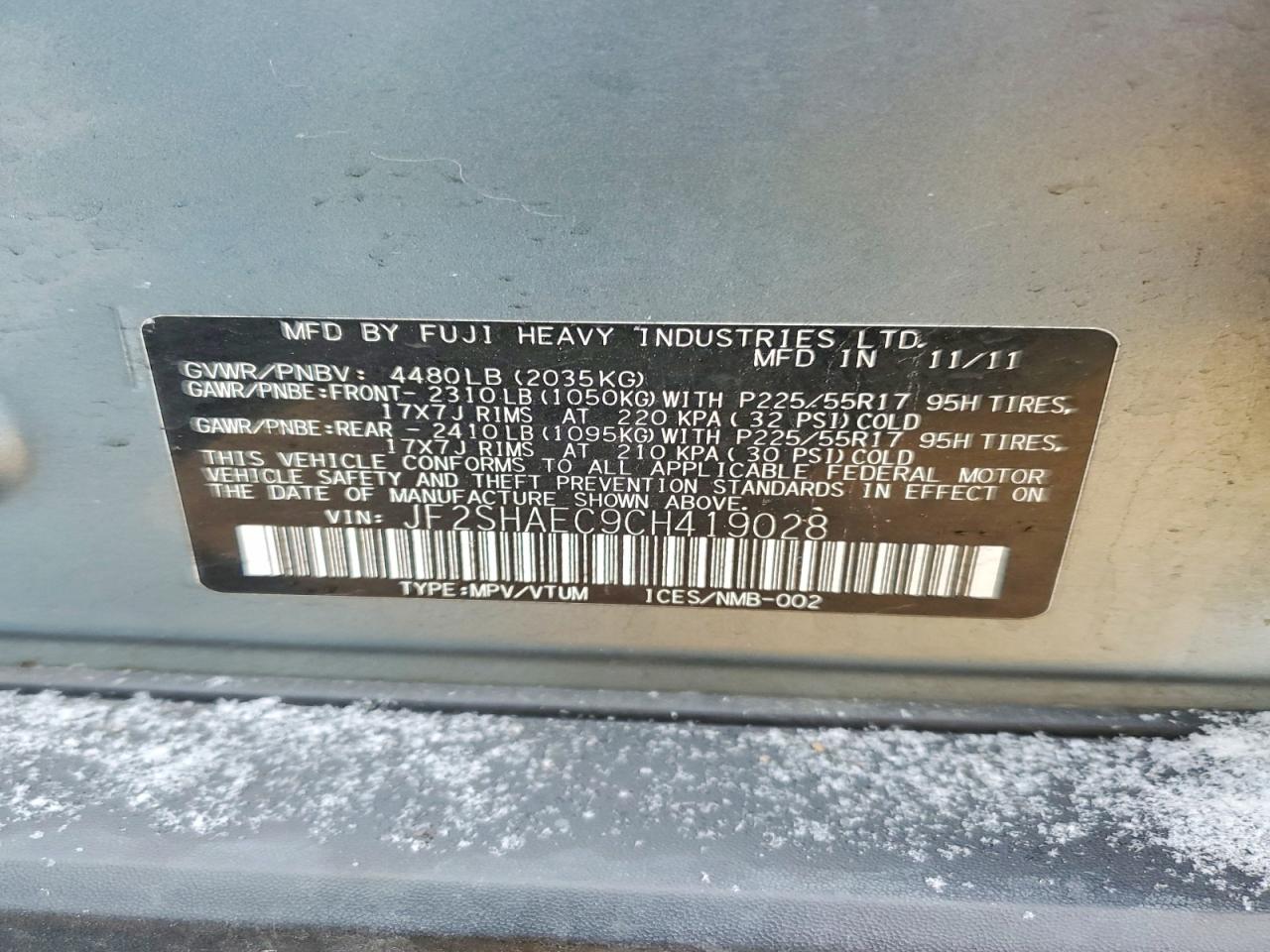 2012 Subaru Forester Limited Gray vin: JF2SHAEC9CH419028