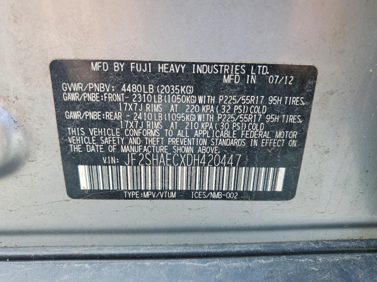 2013 Subaru Forester Limited Silver vin: JF2SHAECXDH420447