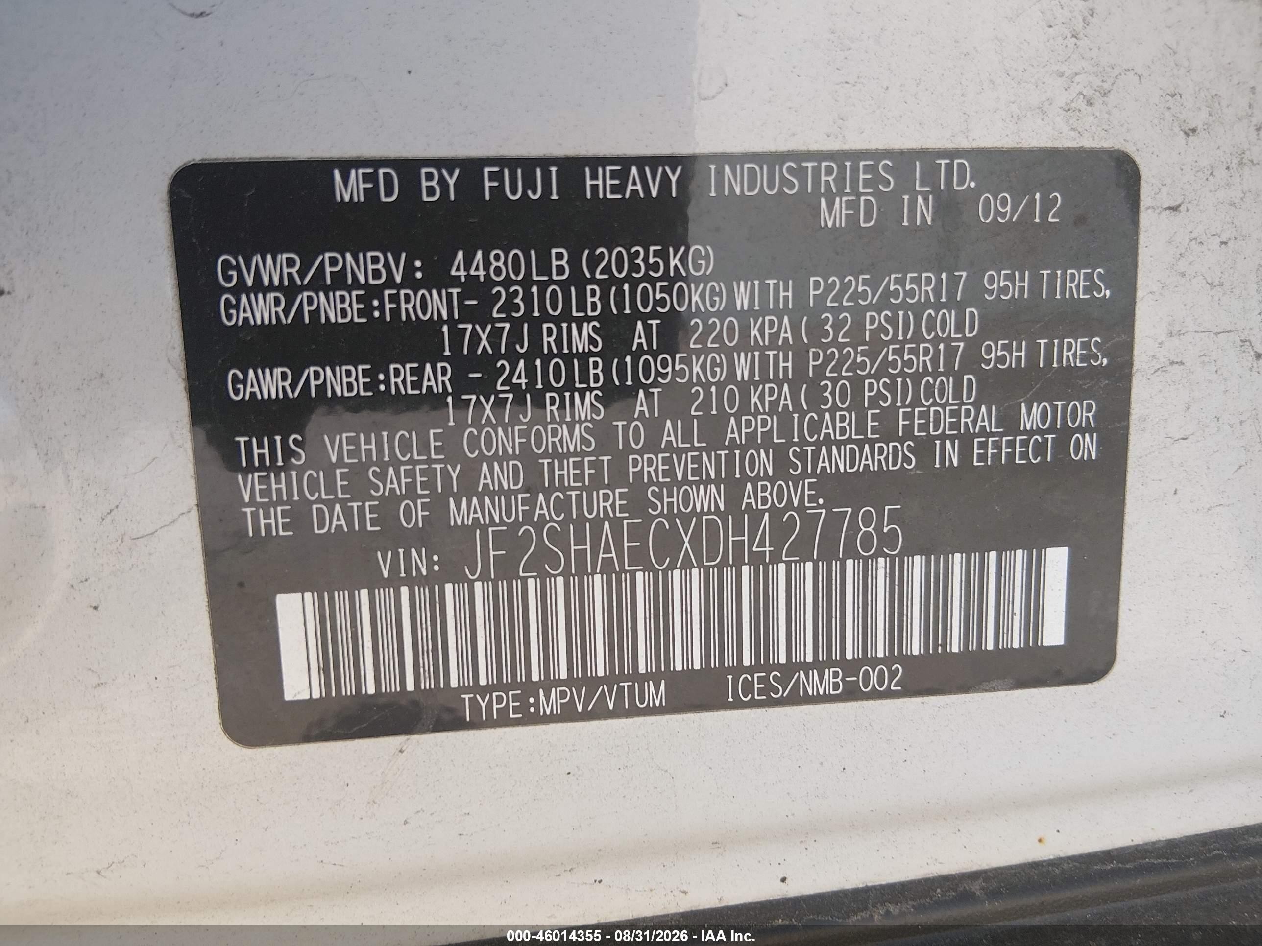 2013 Subaru Forester 2.5x Limited White vin: JF2SHAECXDH427785