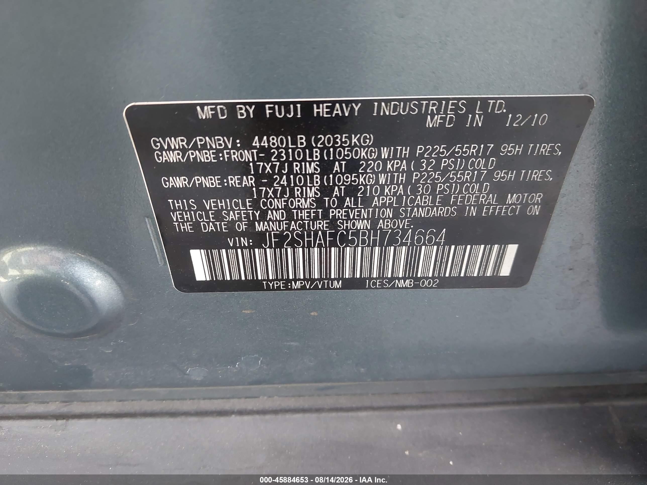 2011 Subaru Forester 2.5x Limited Light Blue vin: JF2SHAFC5BH734664