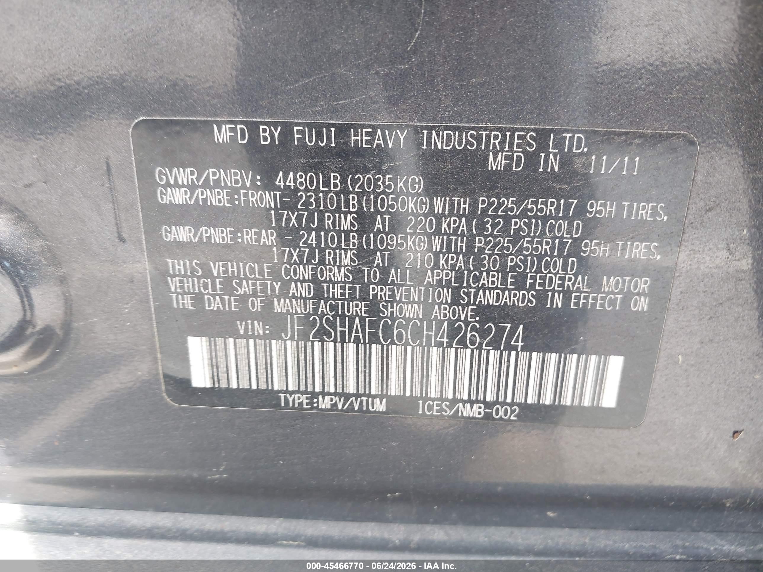 2012 Subaru Forester 2.5x Limited Black vin: JF2SHAFC6CH426274