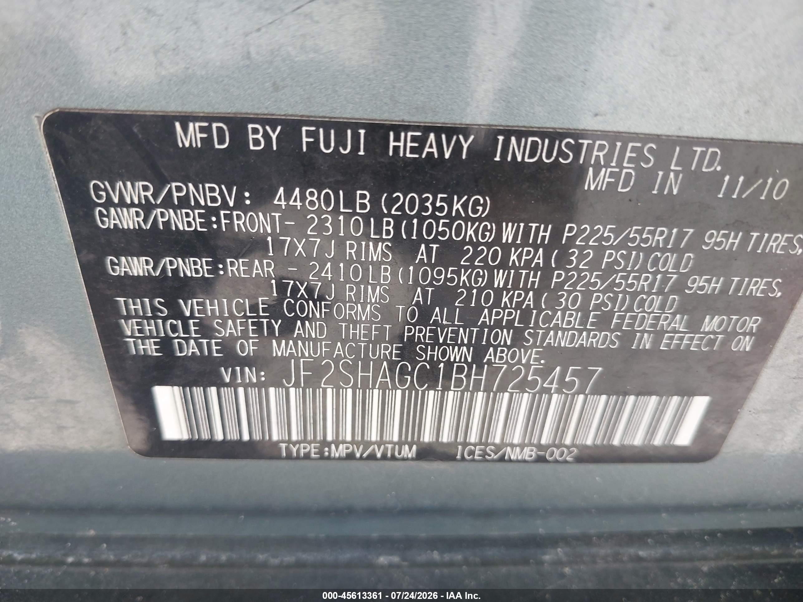 2011 Subaru Forester 2.5x Touring Green vin: JF2SHAGC1BH725457