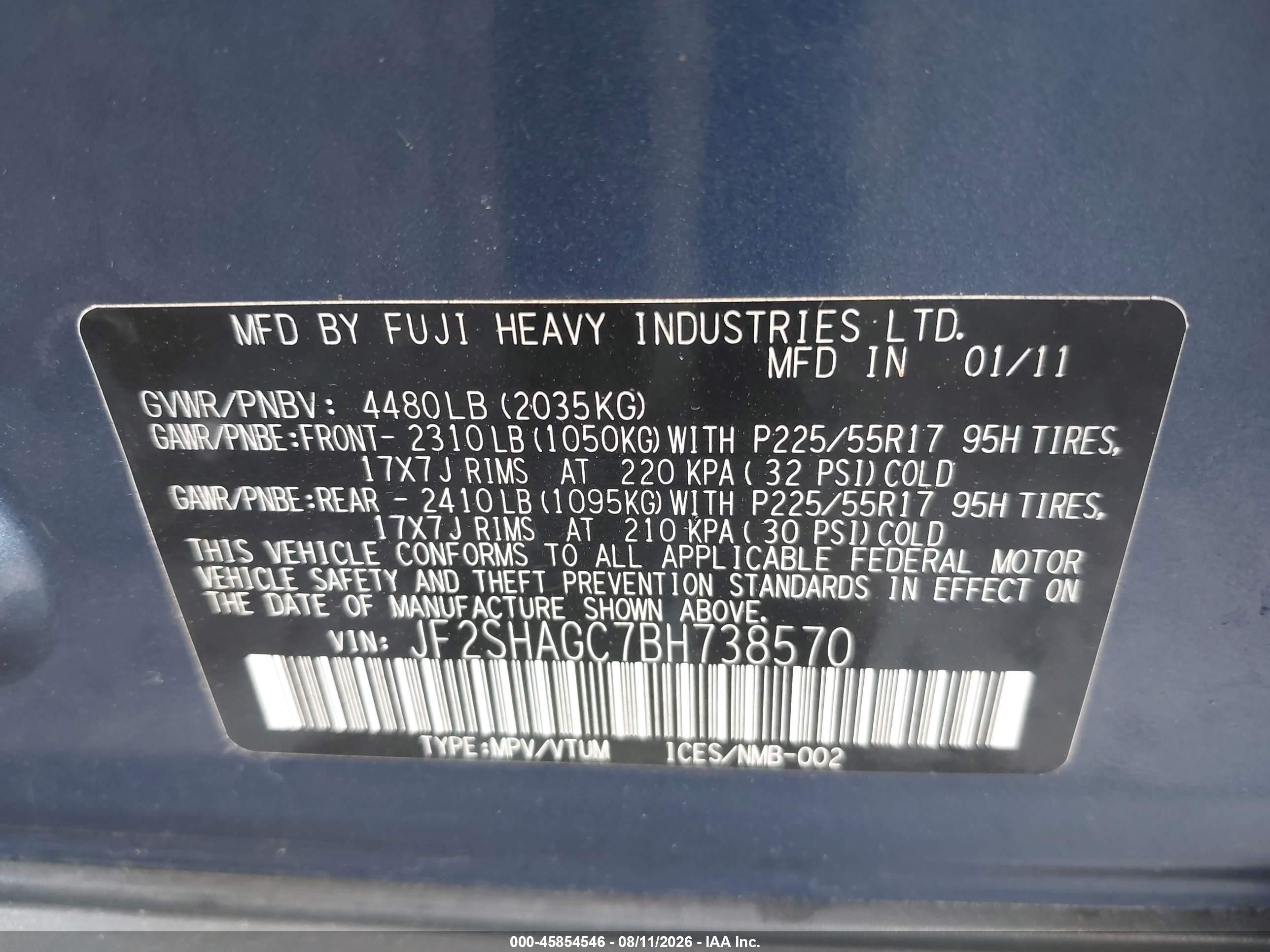 2011 Subaru Forester 2.5x Touring Синий vin: JF2SHAGC7BH738570
