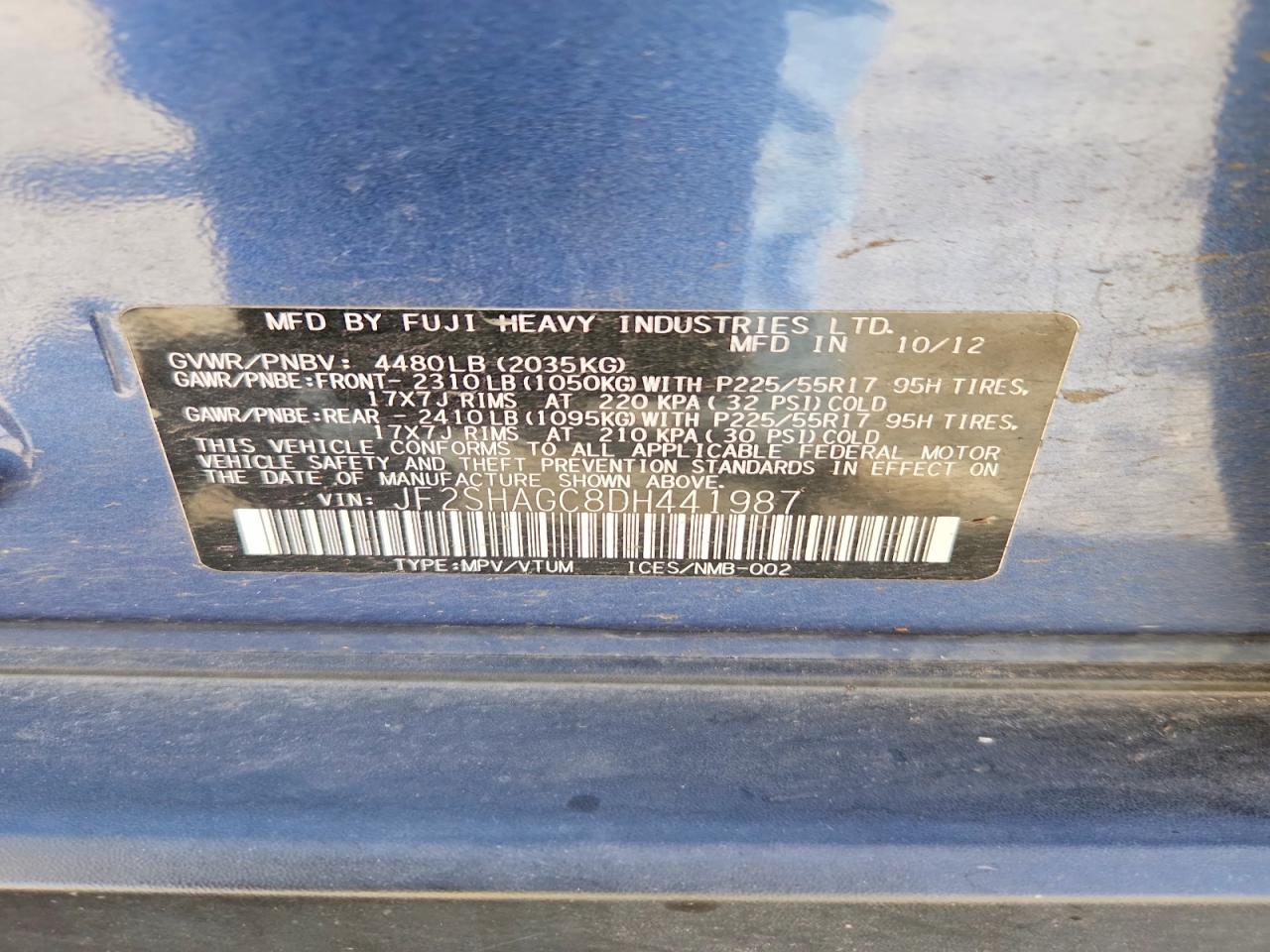 2013 Subaru Forester Touring Blue vin: JF2SHAGC8DH441987
