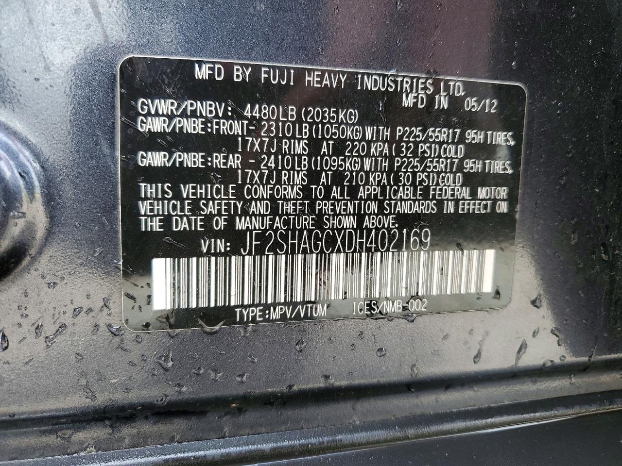 2013 Subaru Forester Touring Gray vin: JF2SHAGCXDH402169