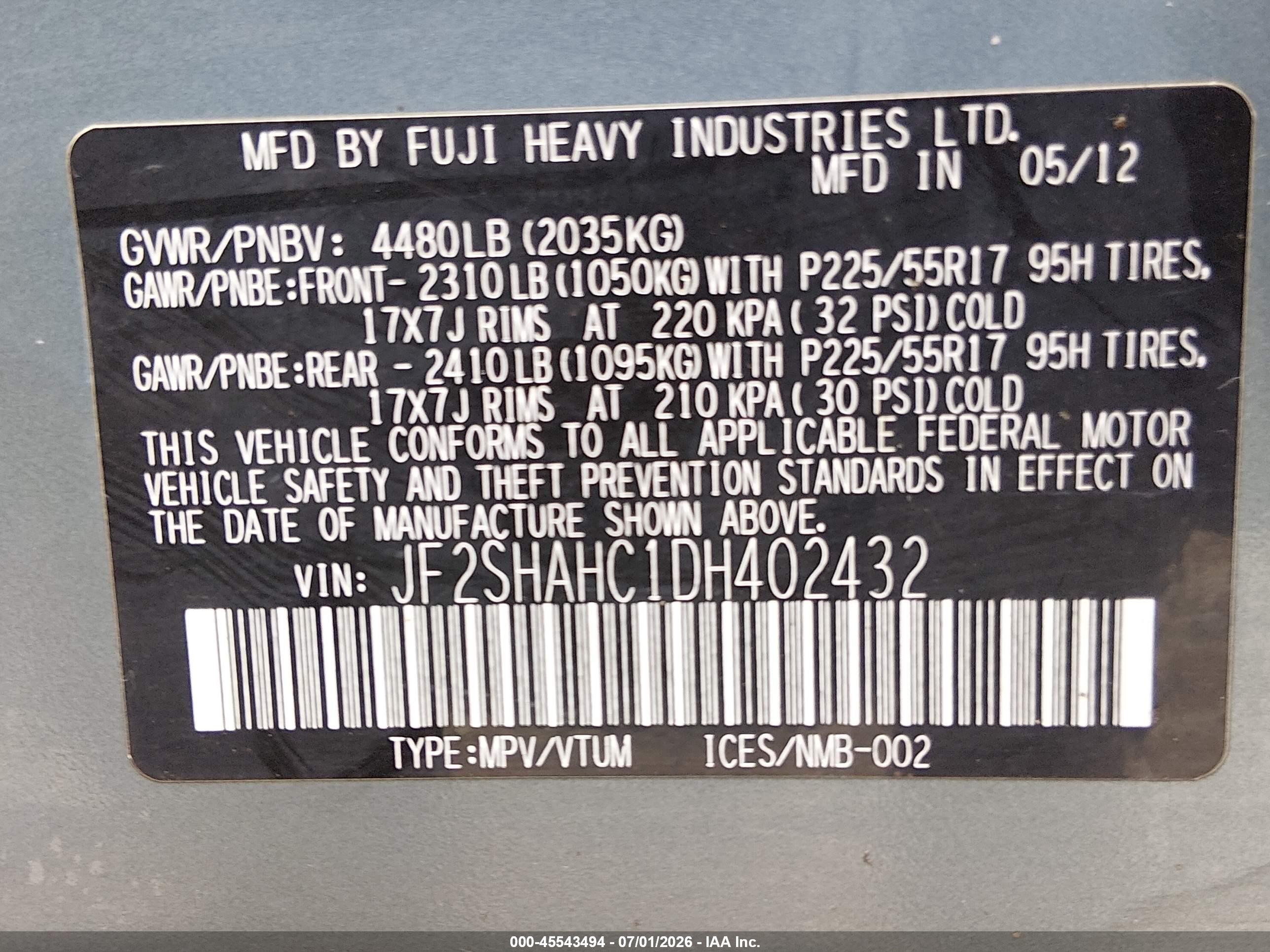 2013 Subaru Forester 2.5x Touring Light Blue vin: JF2SHAHC1DH402432