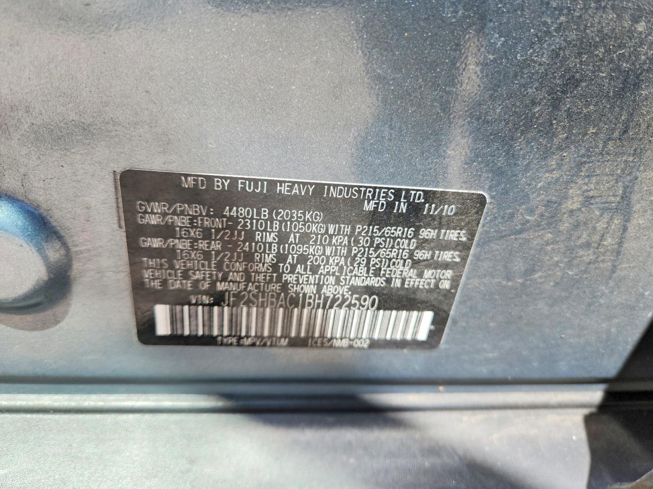 2011 Subaru Forester 2.5x Синий vin: JF2SHBAC1BH722590