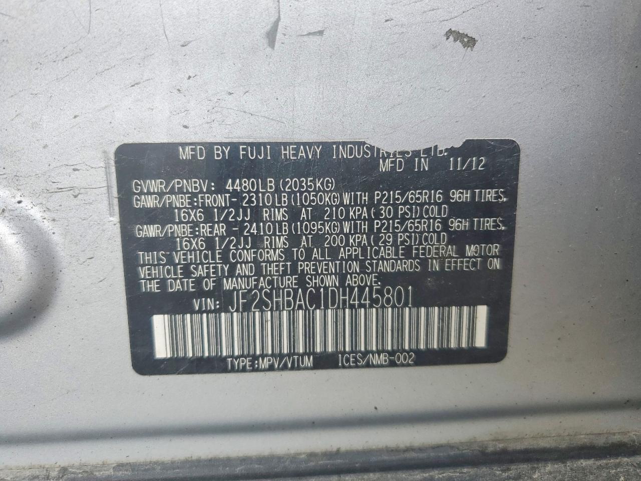 2013 Subaru Forester 2.5x Silver vin: JF2SHBAC1DH445801