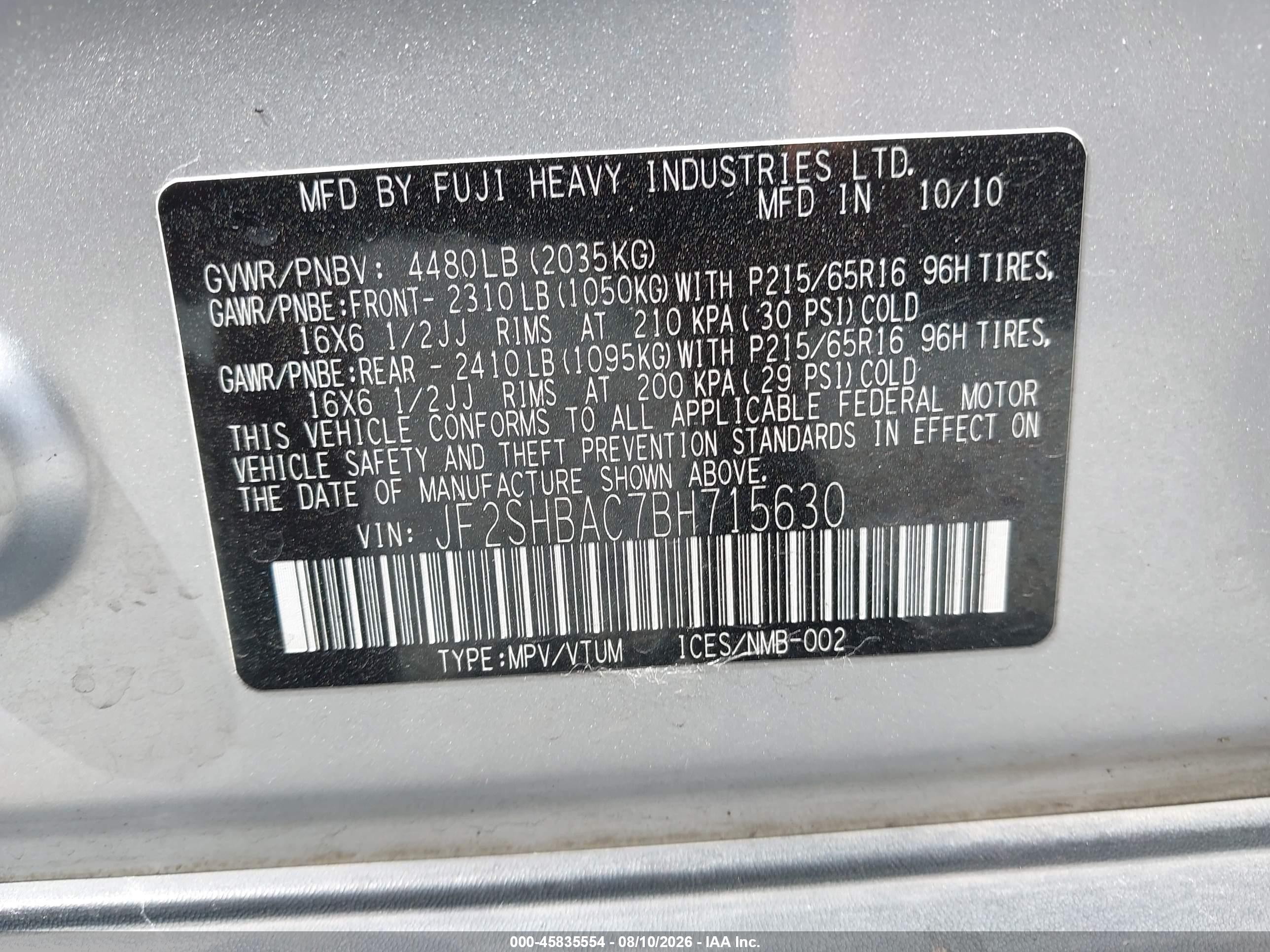 2011 Subaru Forester 2.5x Silver vin: JF2SHBAC7BH715630