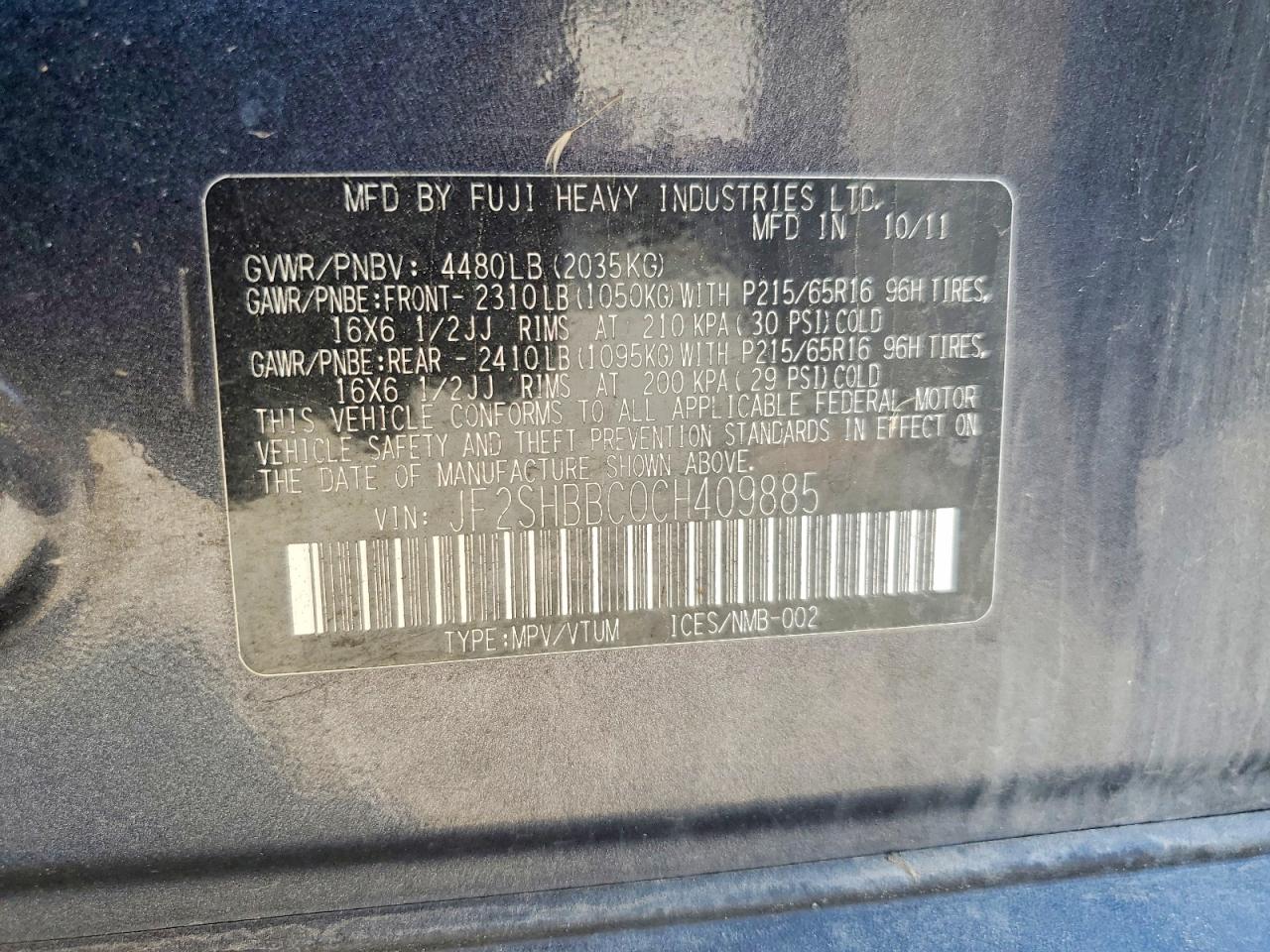 2012 Subaru Forester 2.5x Charcoal vin: JF2SHBBC0CH409885