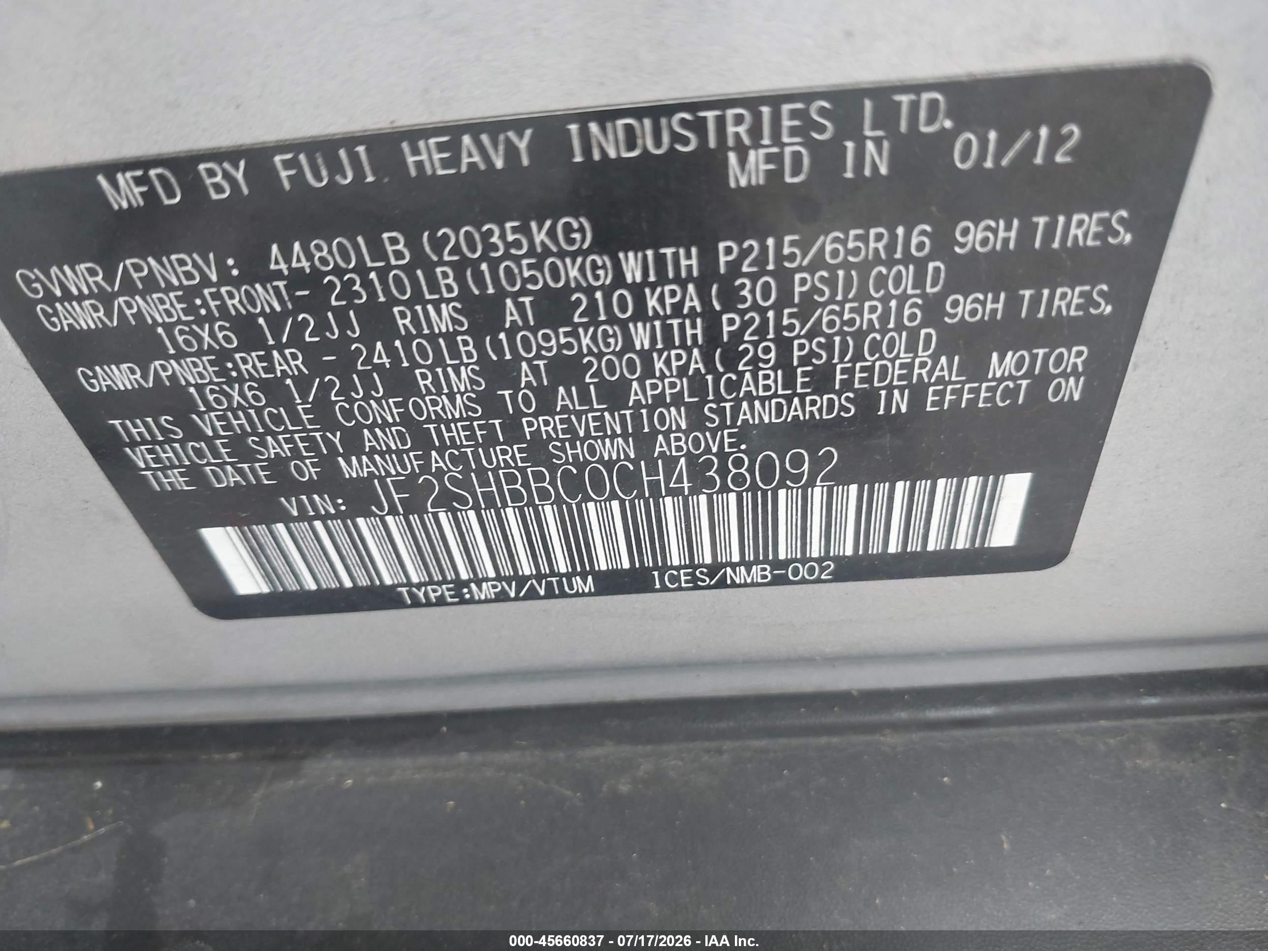 2012 Subaru Forester 2.5x Silver vin: JF2SHBBC0CH438092
