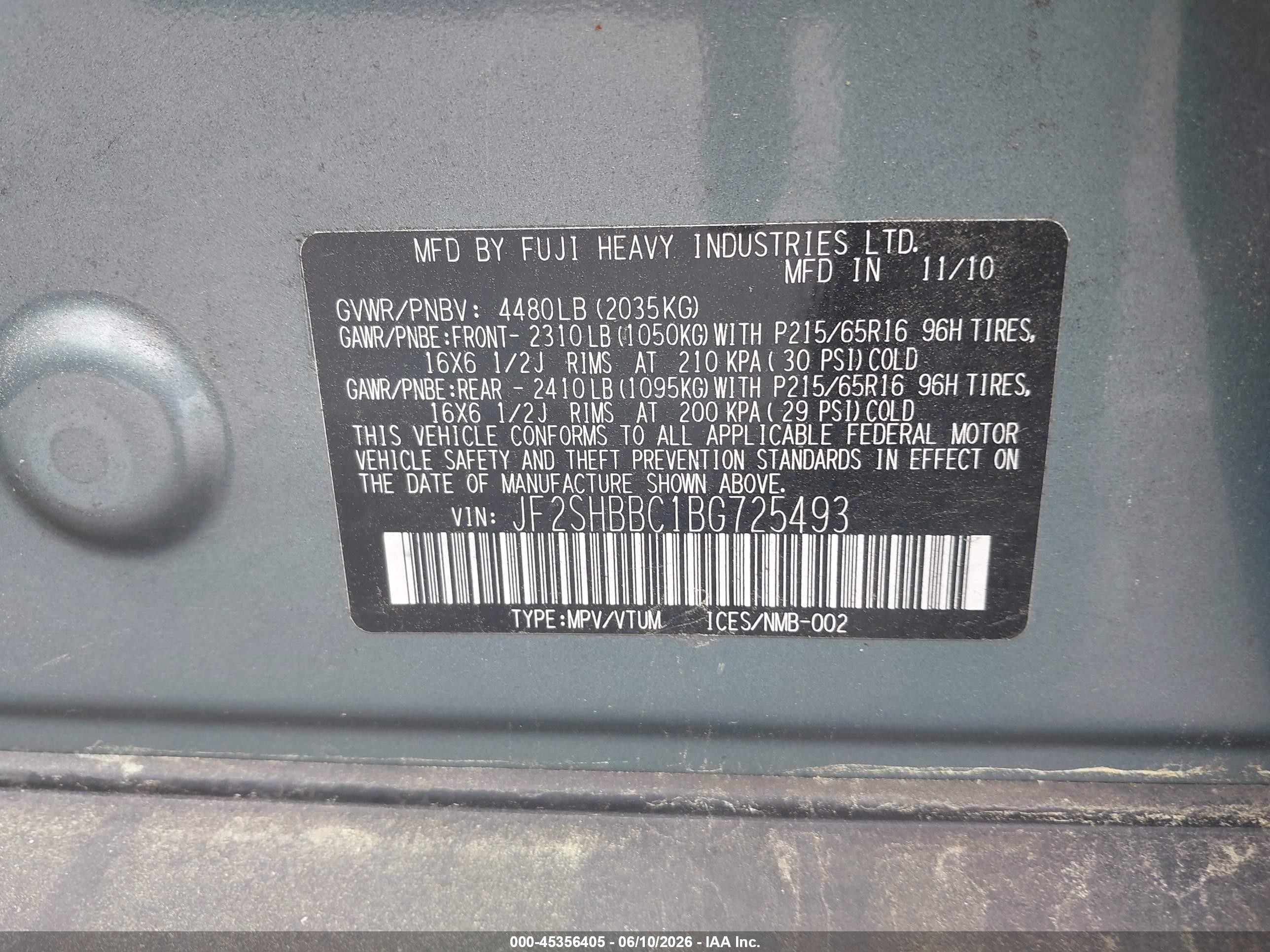 2011 Subaru Forester 2.5x Turquoise vin: JF2SHBBC1BG725493