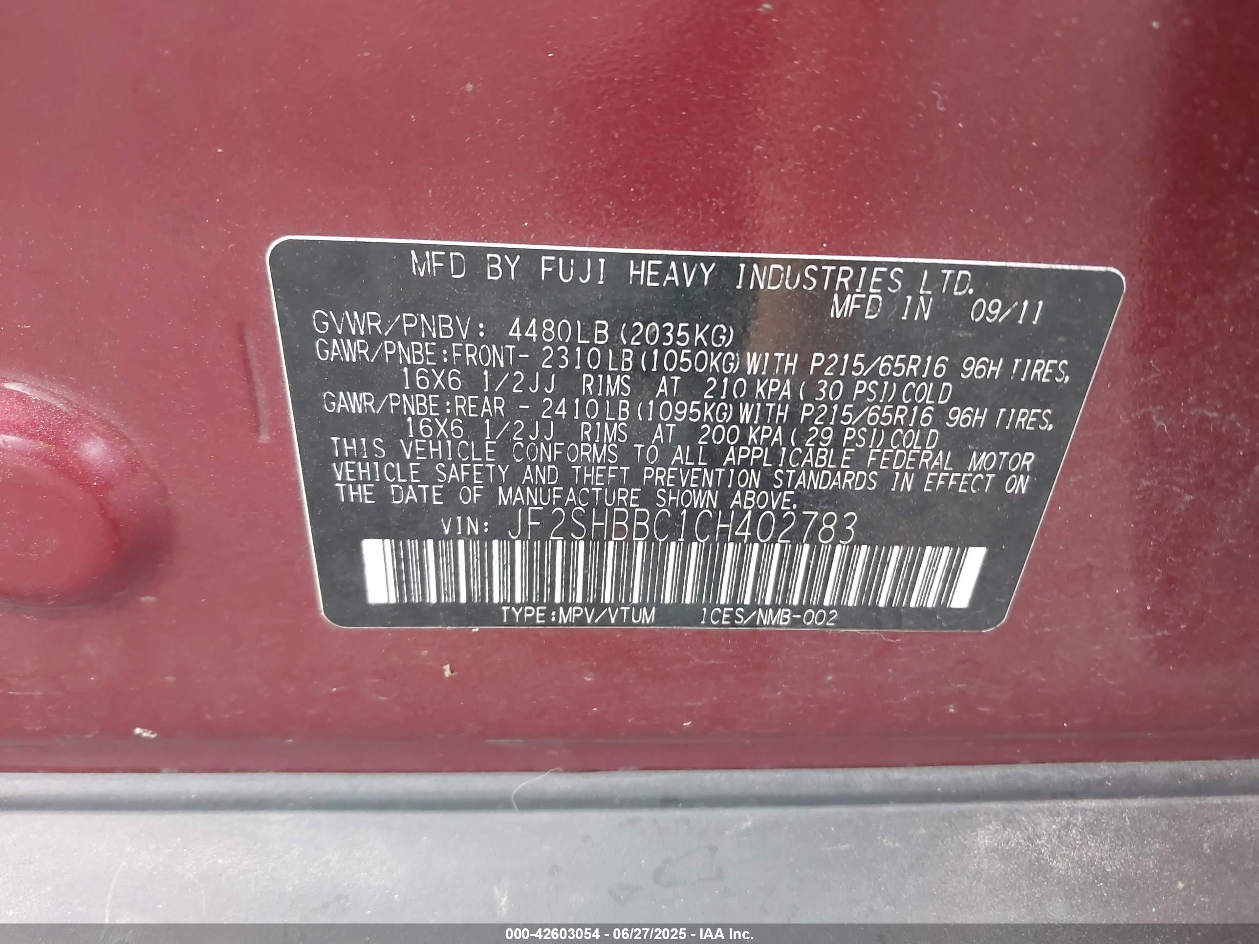 2012 Subaru Forester 2.5x Red vin: JF2SHBBC1CH402783
