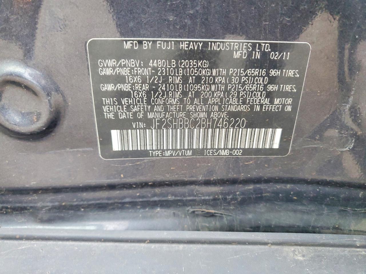 2011 Subaru Forester 2.5x Charcoal vin: JF2SHBBC2BH746220