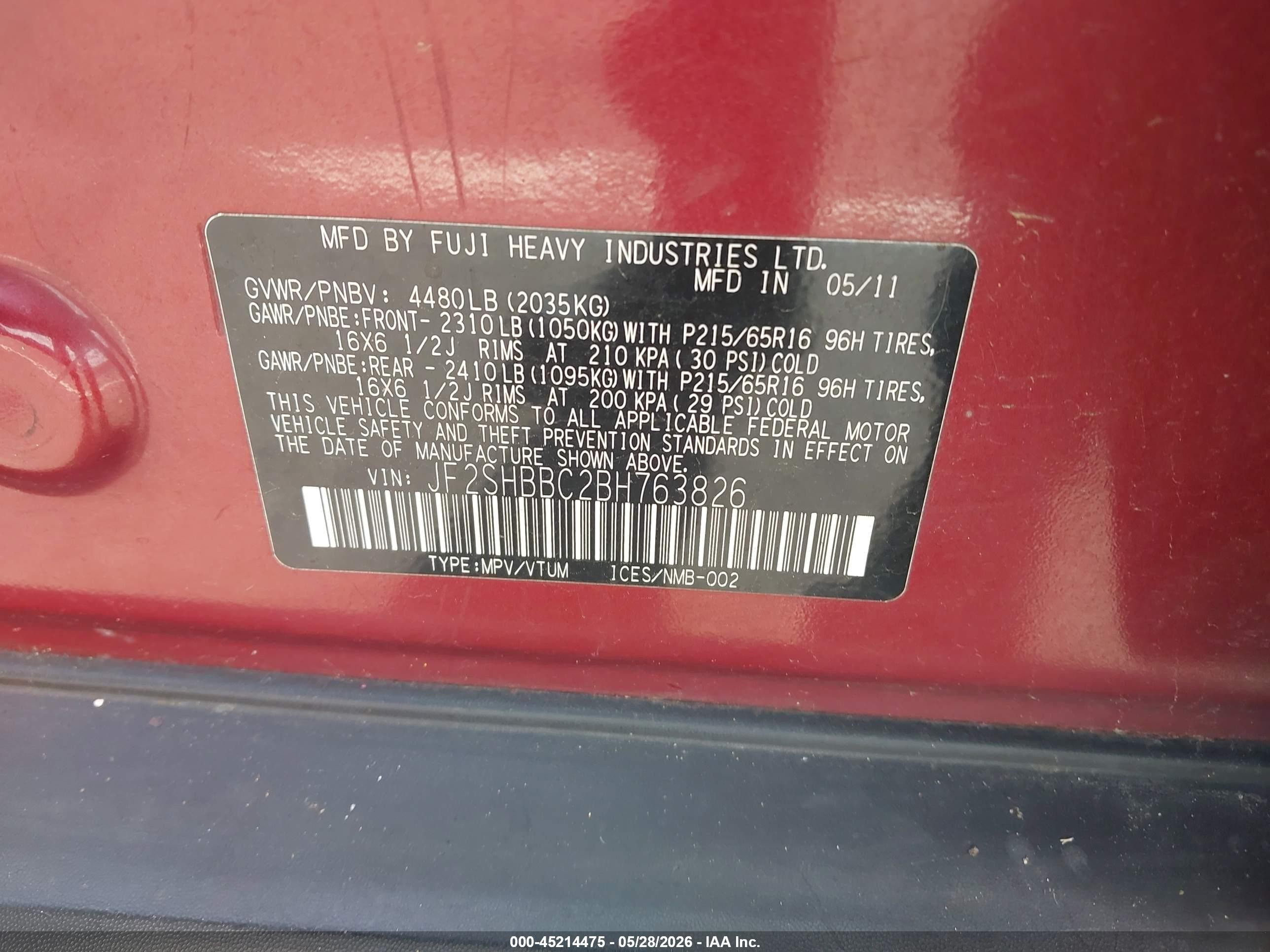 2011 Subaru Forester 2.5x Red vin: JF2SHBBC2BH763826