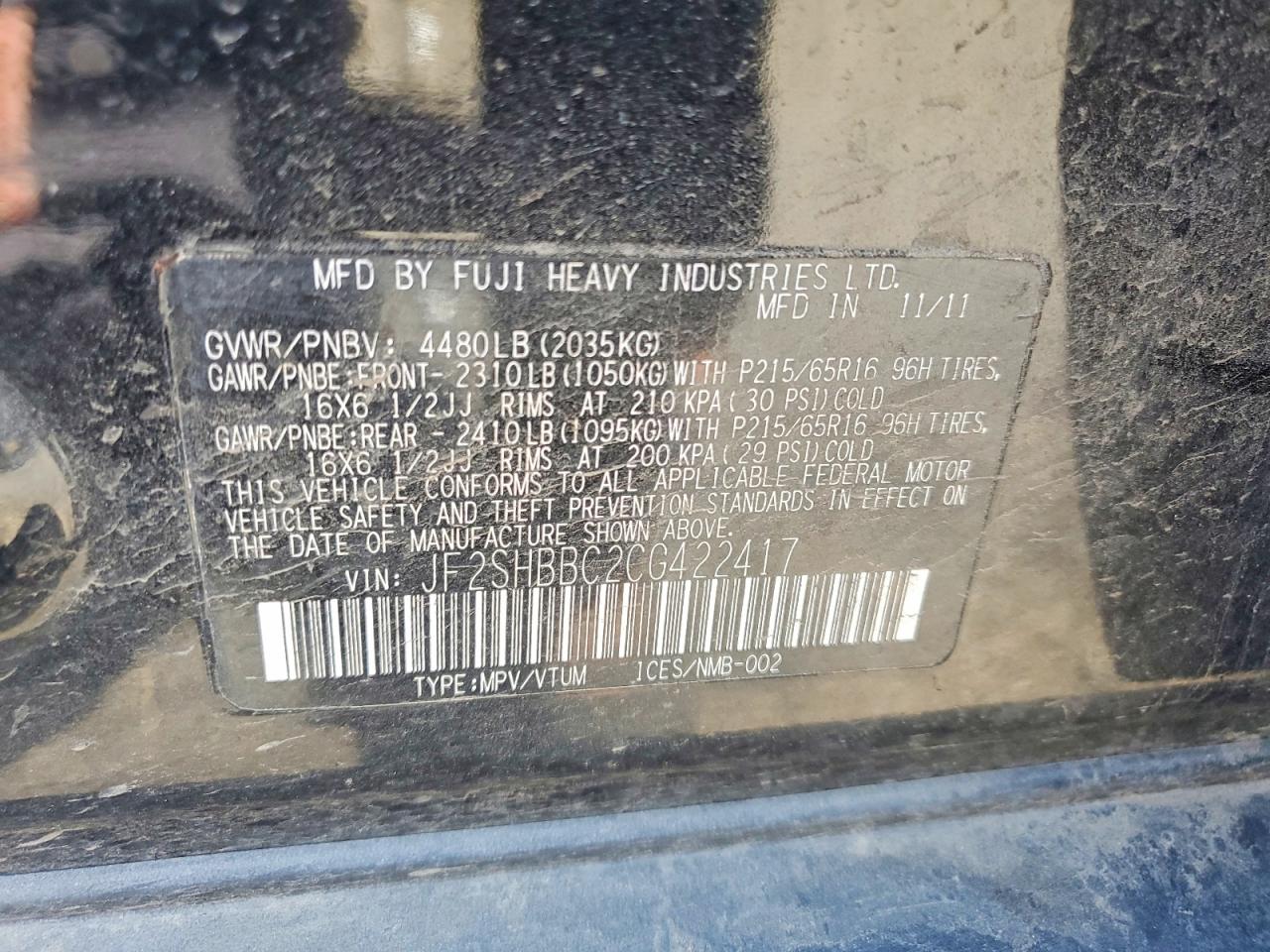 2012 Subaru Forester 2.5x Black vin: JF2SHBBC2CG422417