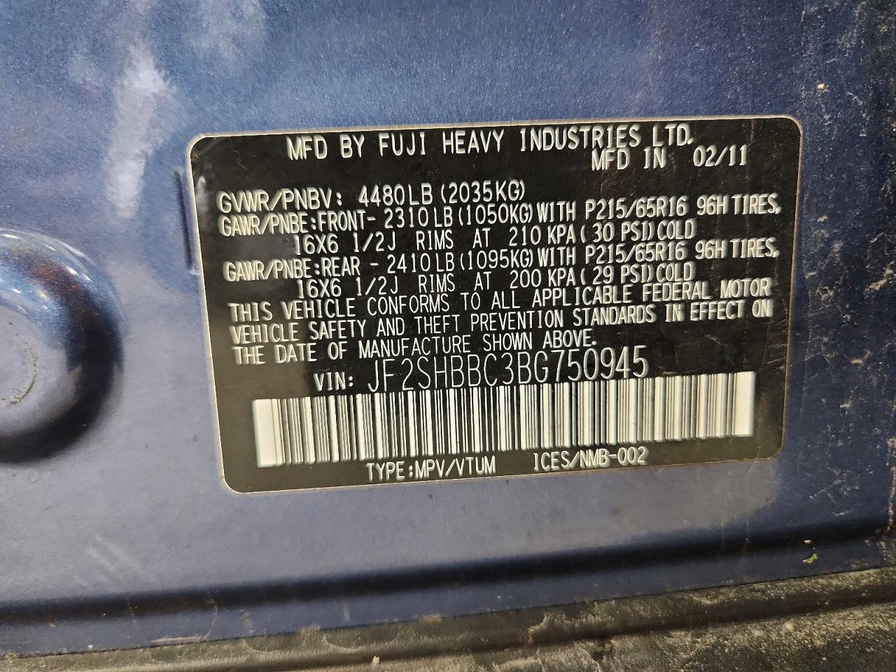 2011 Subaru Forester 2.5x Синий vin: JF2SHBBC3BG750945