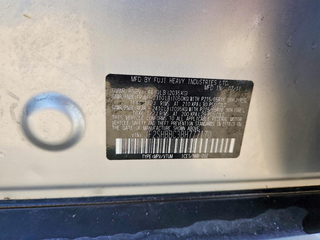 2011 Subaru Forester 2.5x Серебряный vin: JF2SHBBC3BH777170