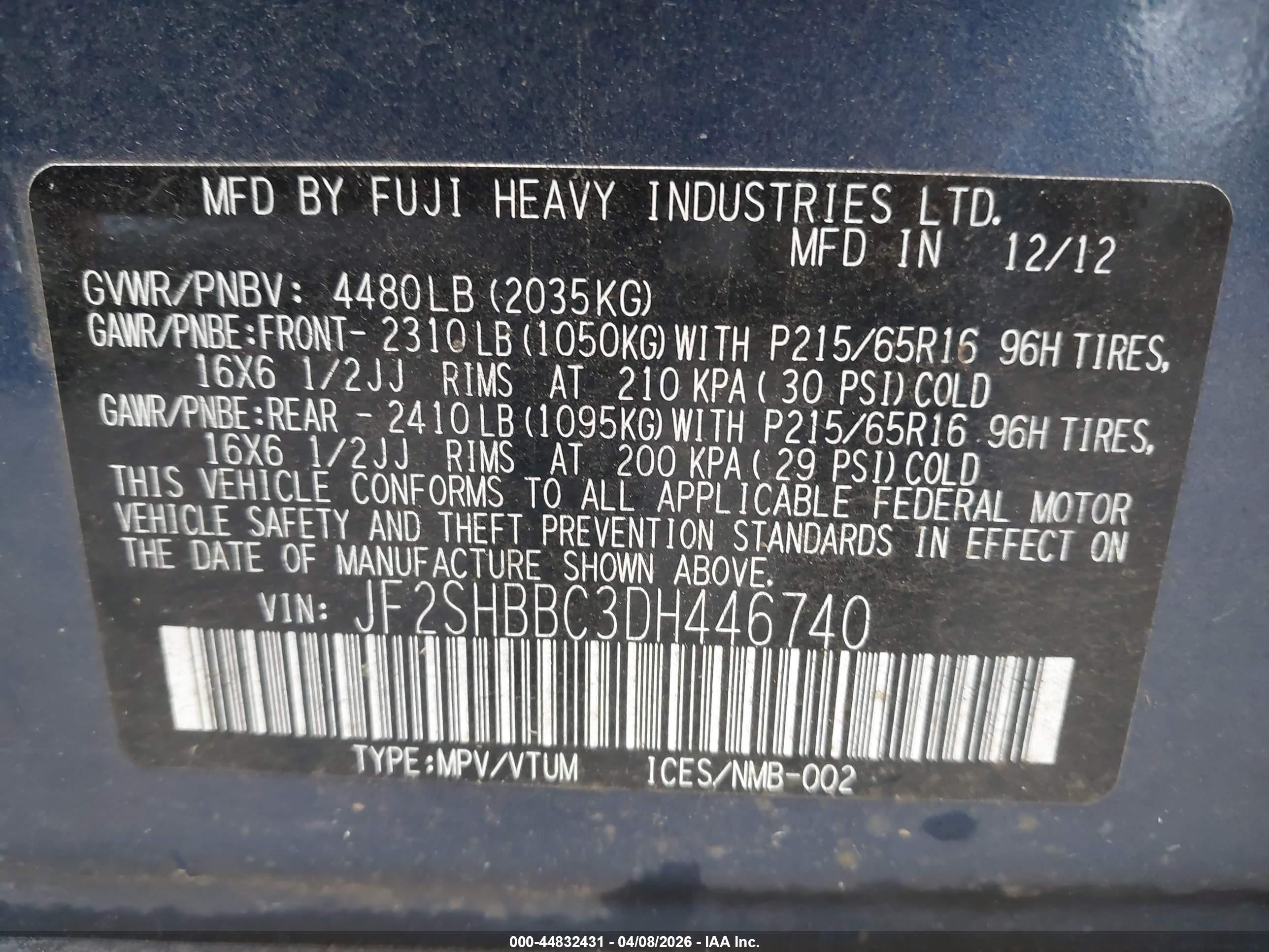 2013 Subaru Forester 2.5x Blue vin: JF2SHBBC3DH446740