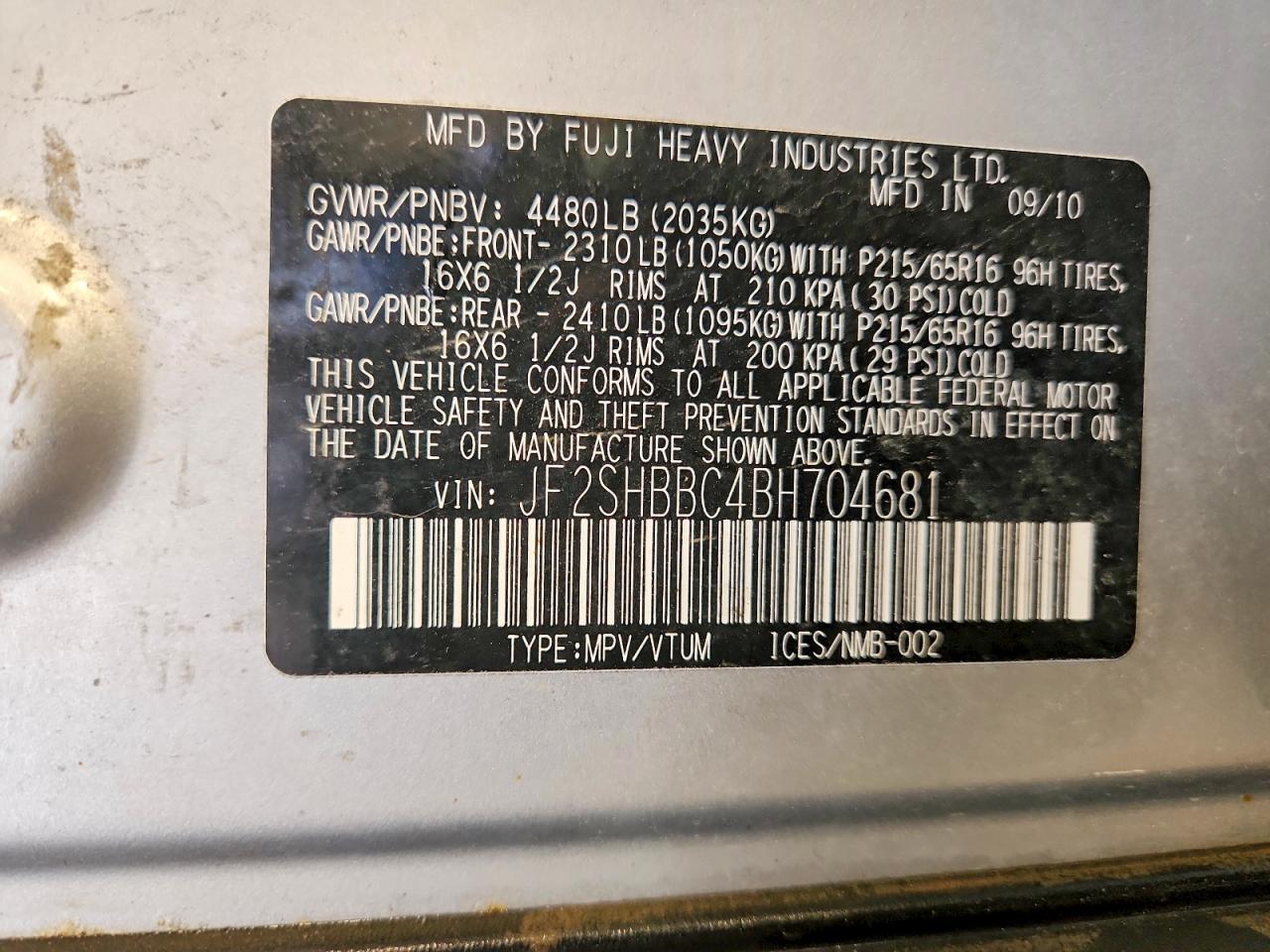 2011 Subaru Forester 2.5x Silver vin: JF2SHBBC4BH704681