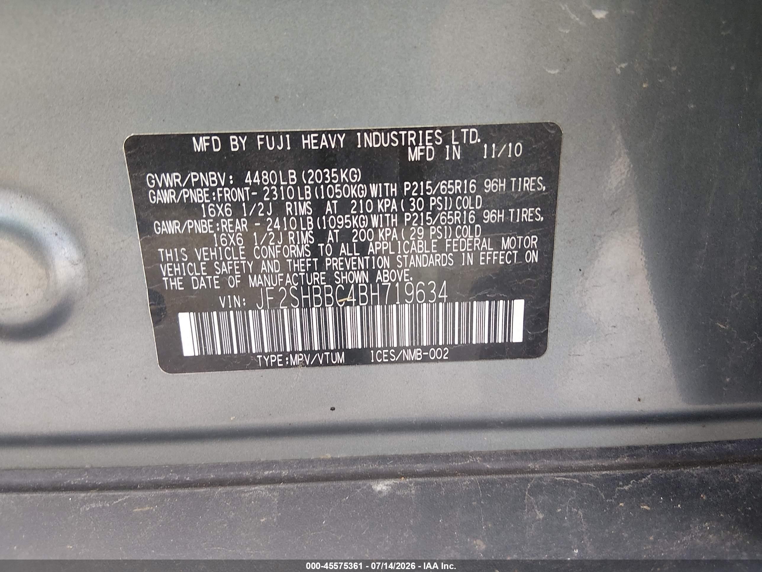 2011 Subaru Forester 2.5x Light Blue vin: JF2SHBBC4BH719634