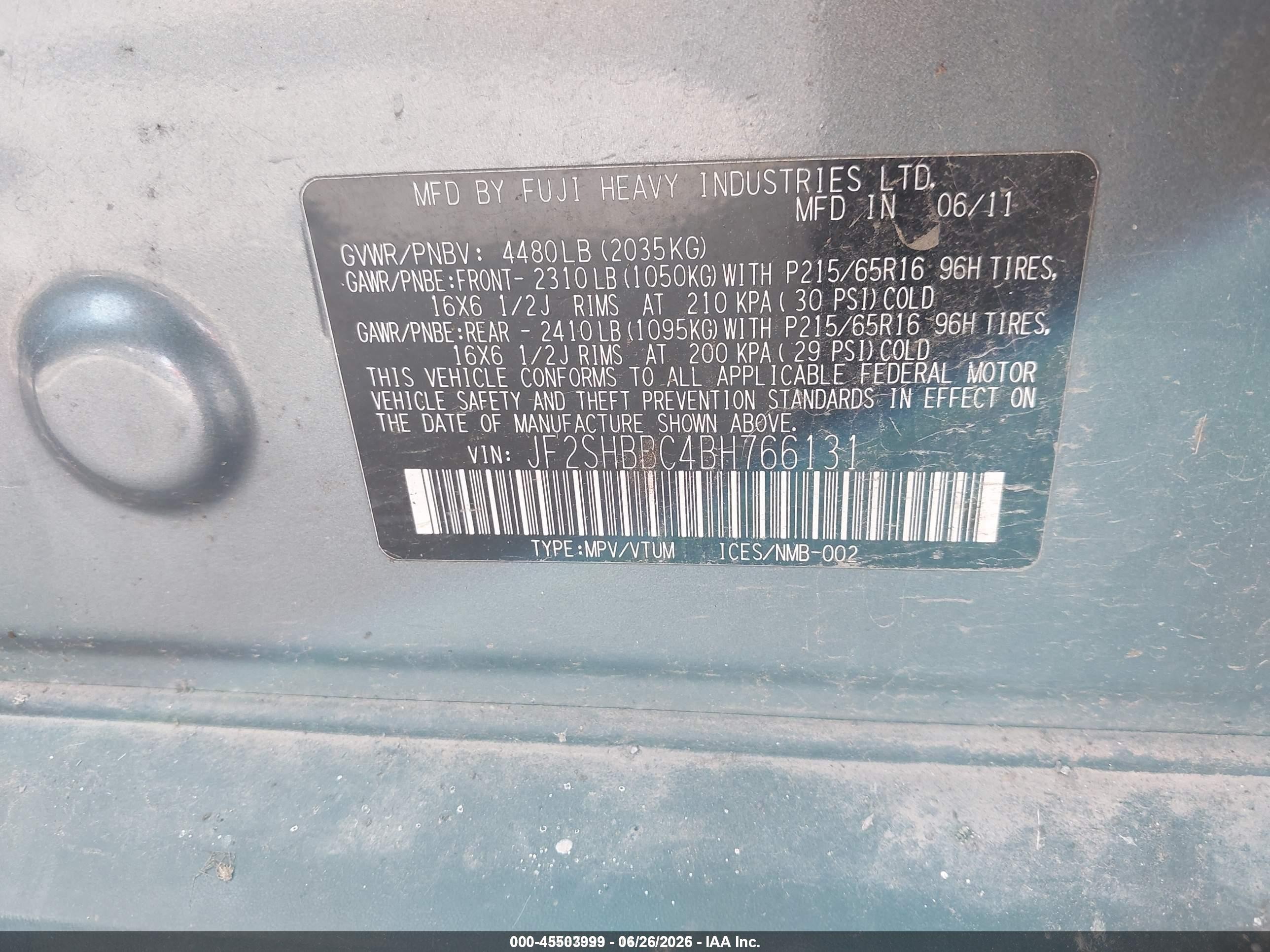 2011 Subaru Forester 2.5x Blue vin: JF2SHBBC4BH766131