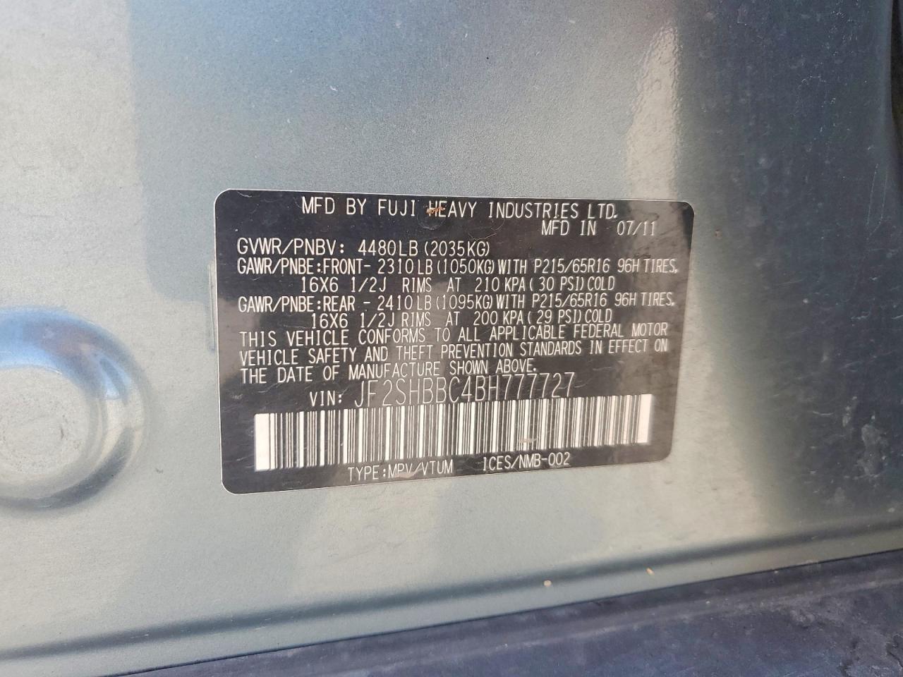 2011 Subaru Forester 2.5x Silver vin: JF2SHBBC4BH777727
