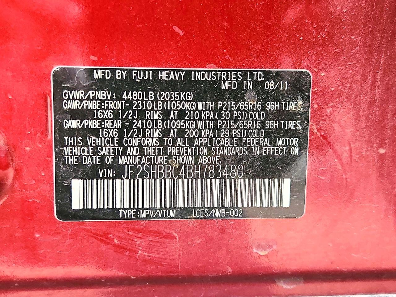 2011 Subaru Forester 2.5x Maroon vin: JF2SHBBC4BH783480