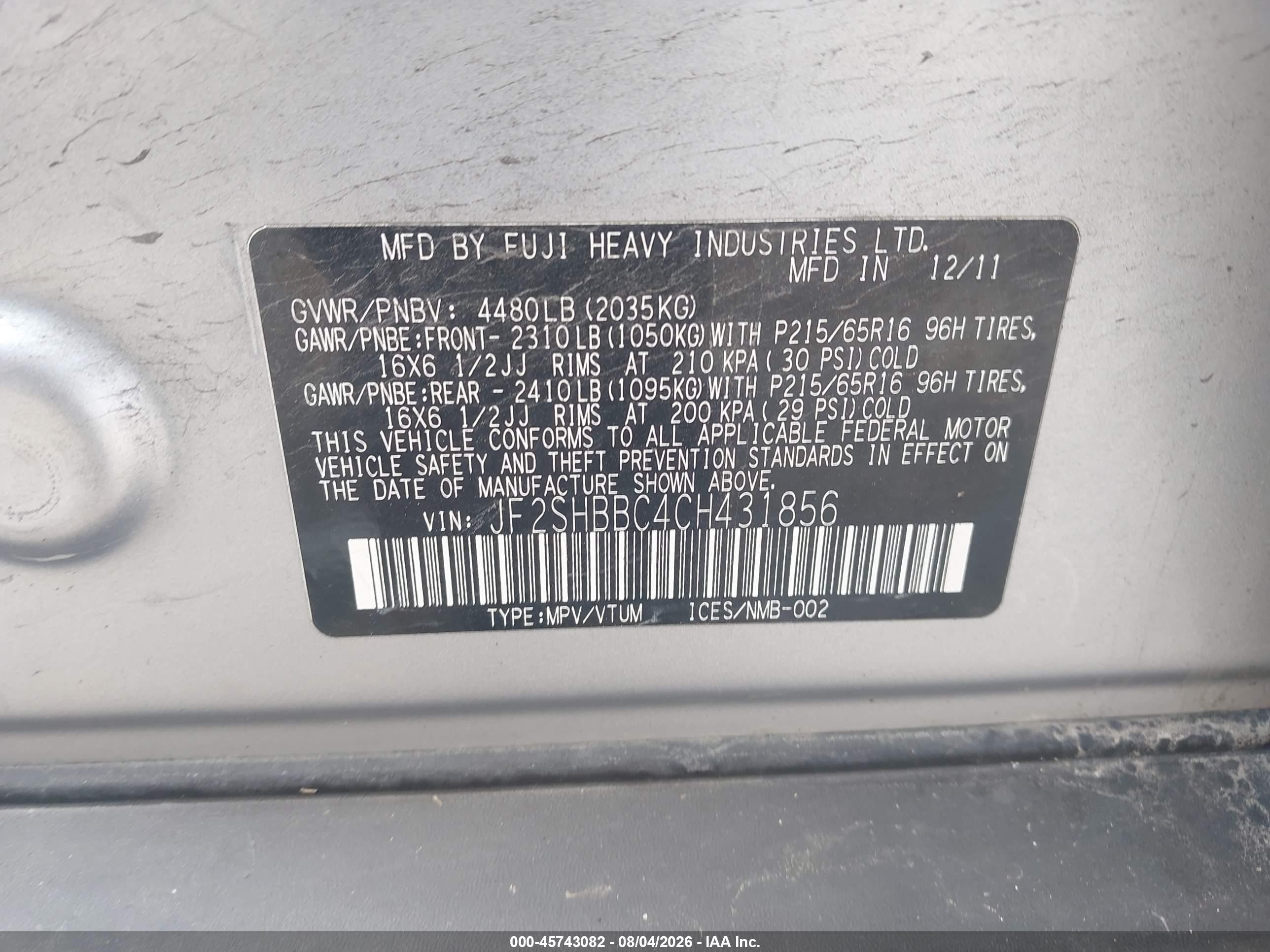2012 Subaru Forester 2.5x Серебряный vin: JF2SHBBC4CH431856