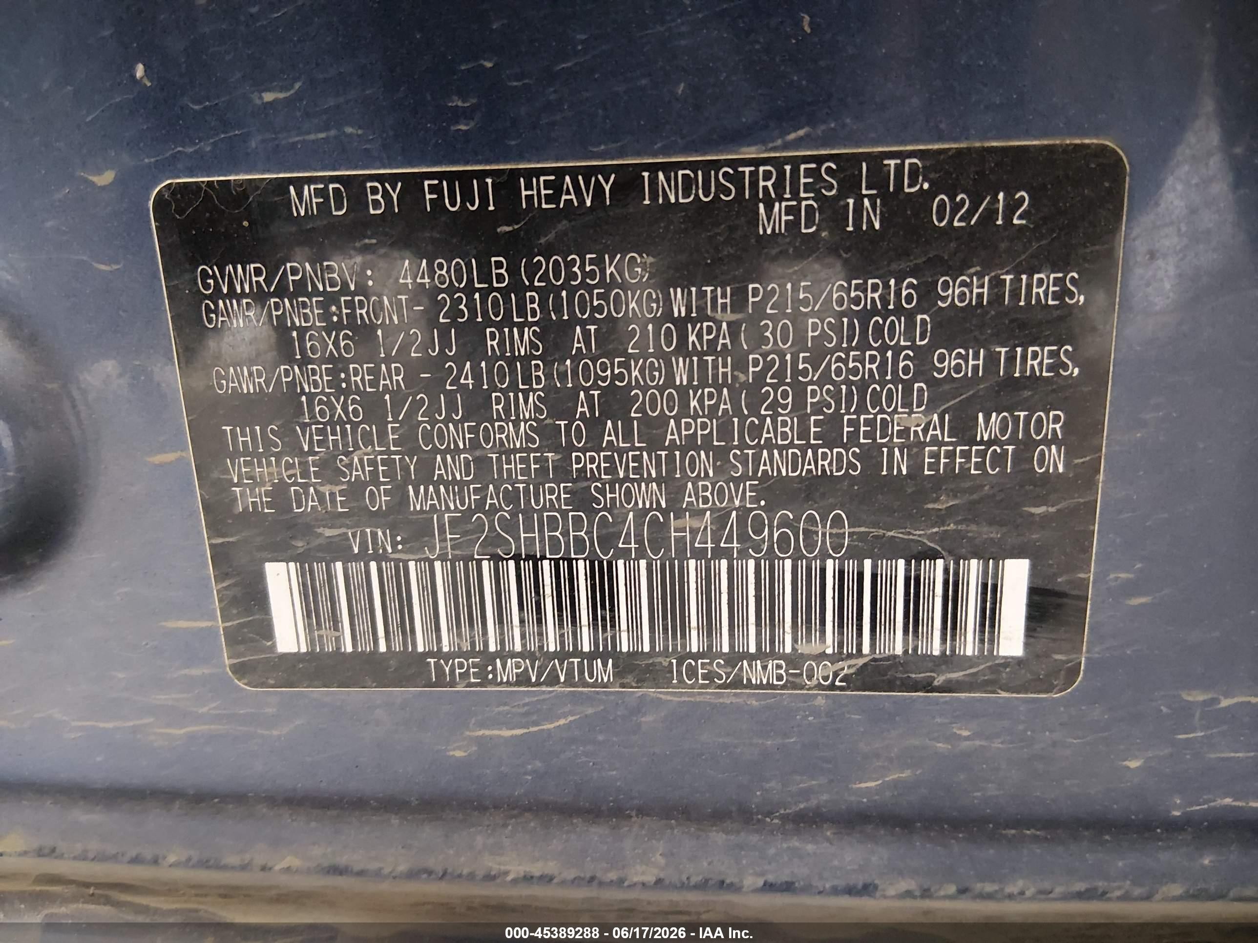2012 Subaru Forester 2.5x Blue vin: JF2SHBBC4CH449600