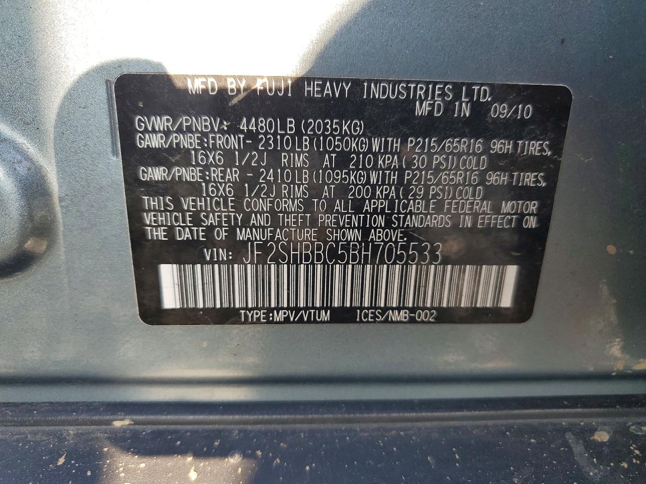 2011 Subaru Forester 2.5x Turquoise vin: JF2SHBBC5BH705533