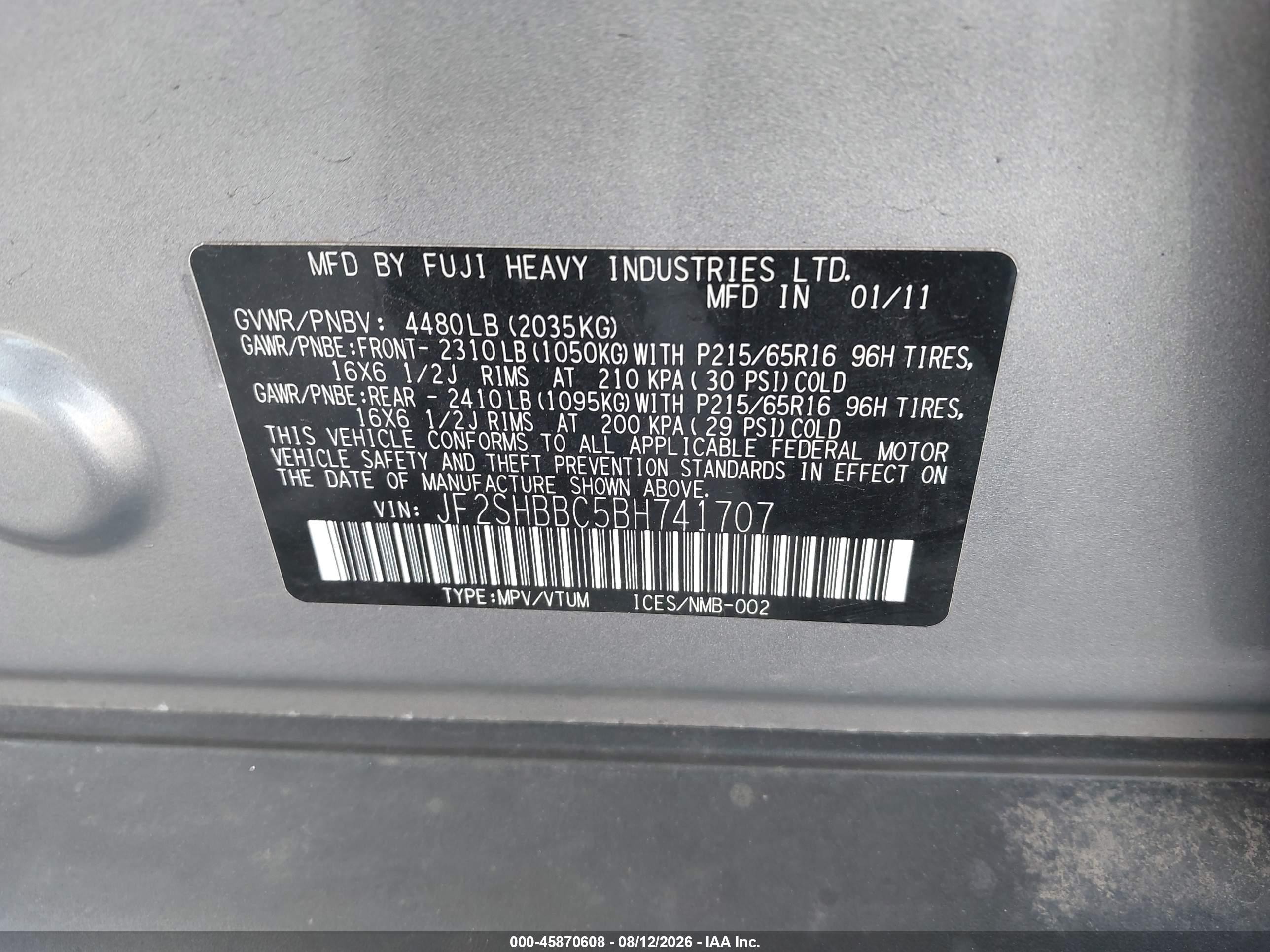 2011 Subaru Forester 2.5x Серый vin: JF2SHBBC5BH741707