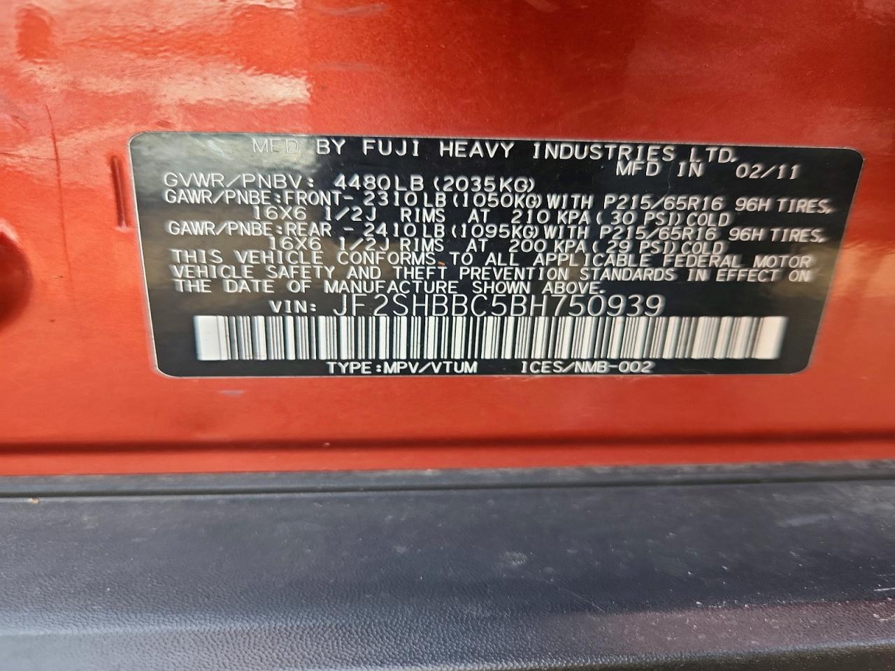 2011 Subaru Forester 2.5x Бордовый vin: JF2SHBBC5BH750939
