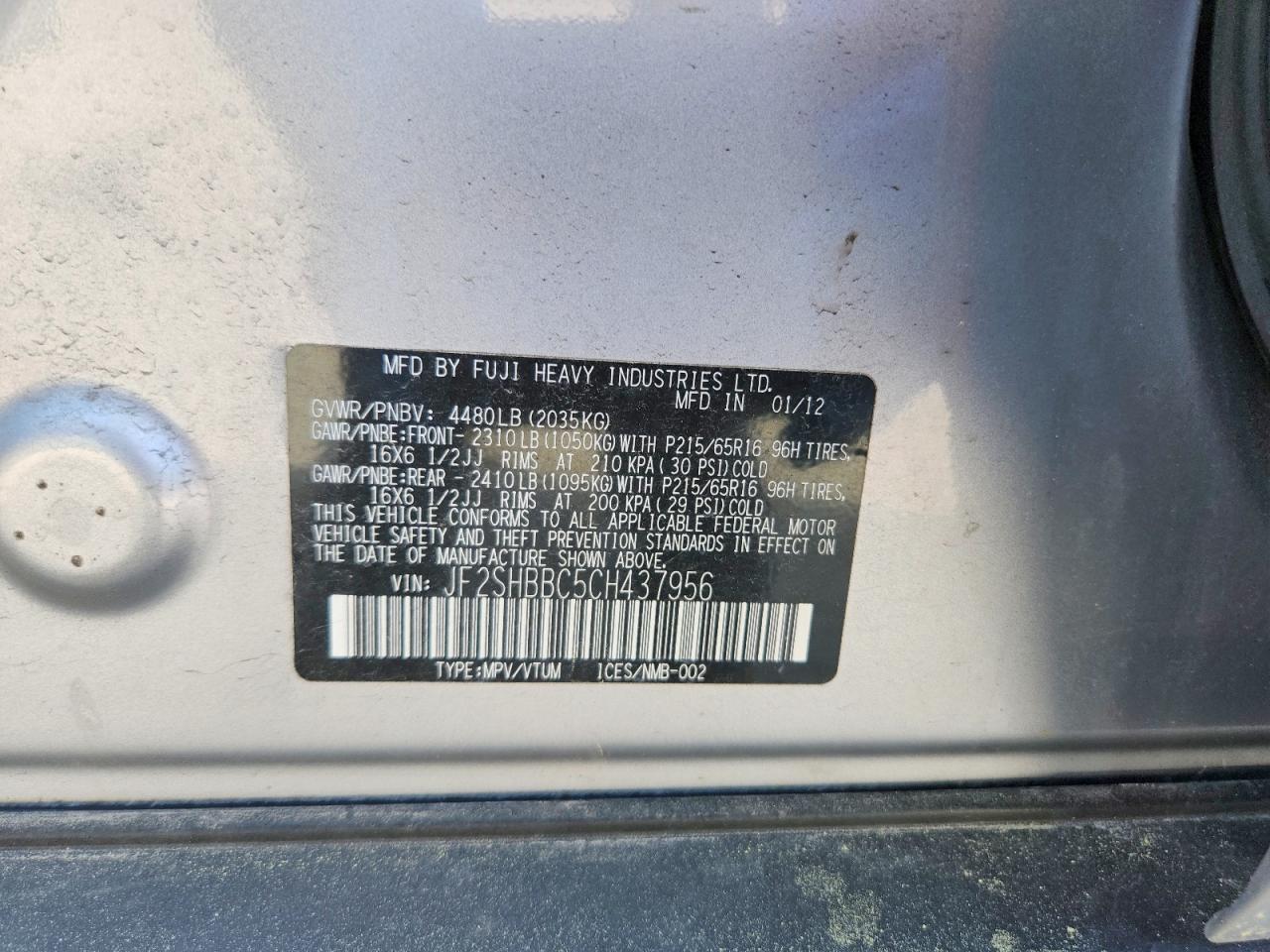 2012 Subaru Forester 2.5x Silver vin: JF2SHBBC5CH437956