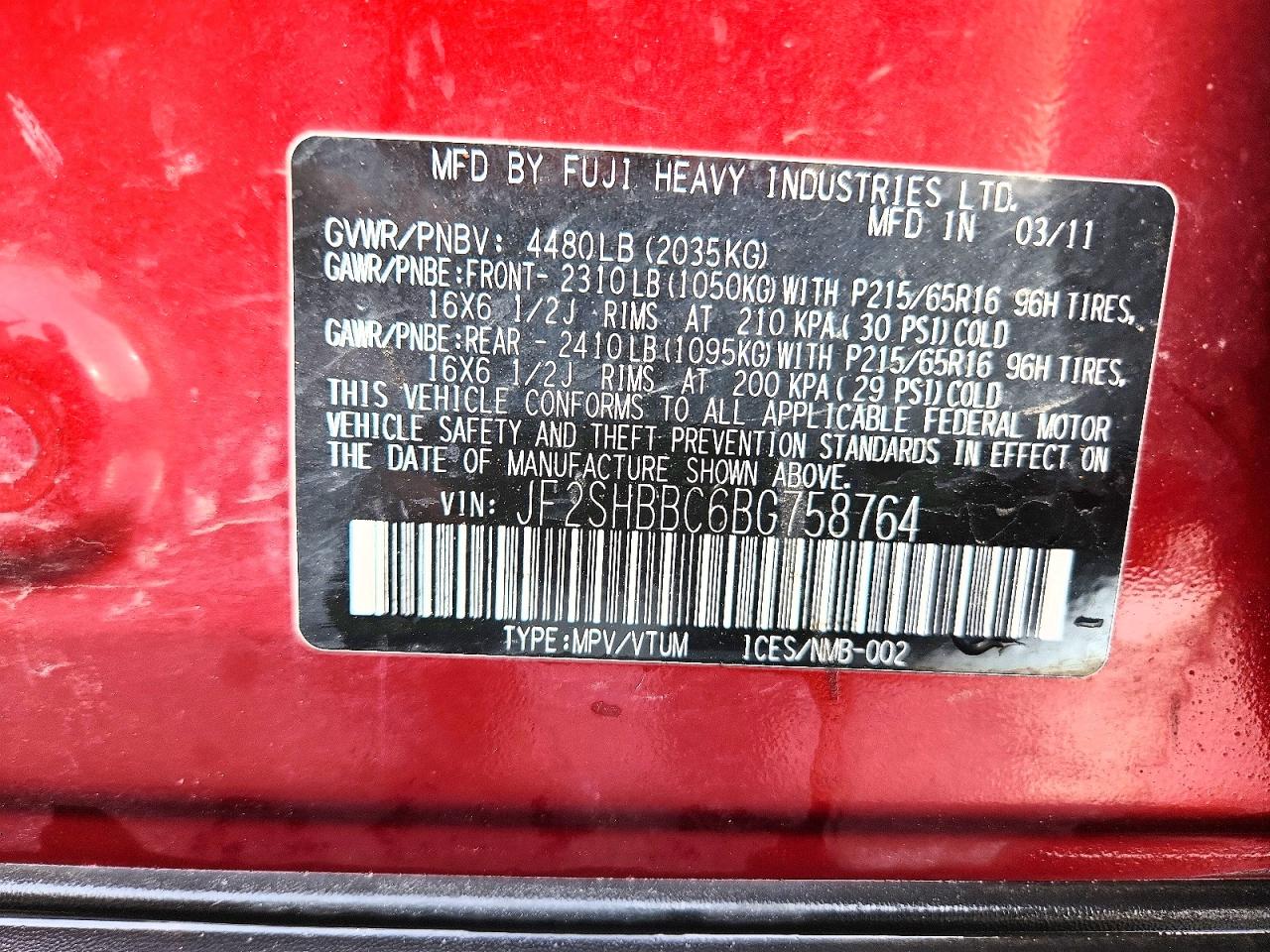 2011 Subaru Forester 2.5x Burgundy vin: JF2SHBBC6BG758764