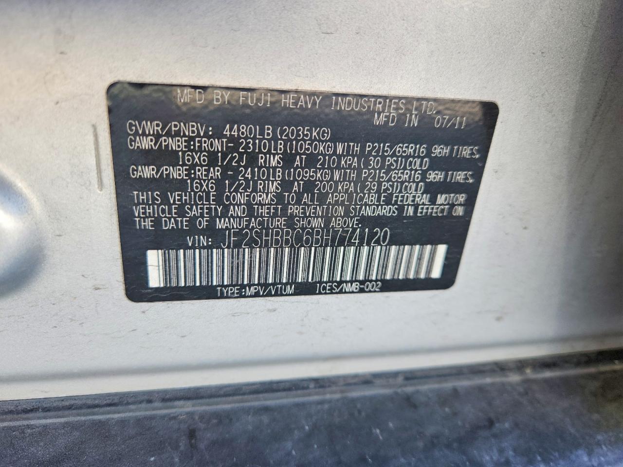 2011 Subaru Forester 2.5x Silver vin: JF2SHBBC6BH774120