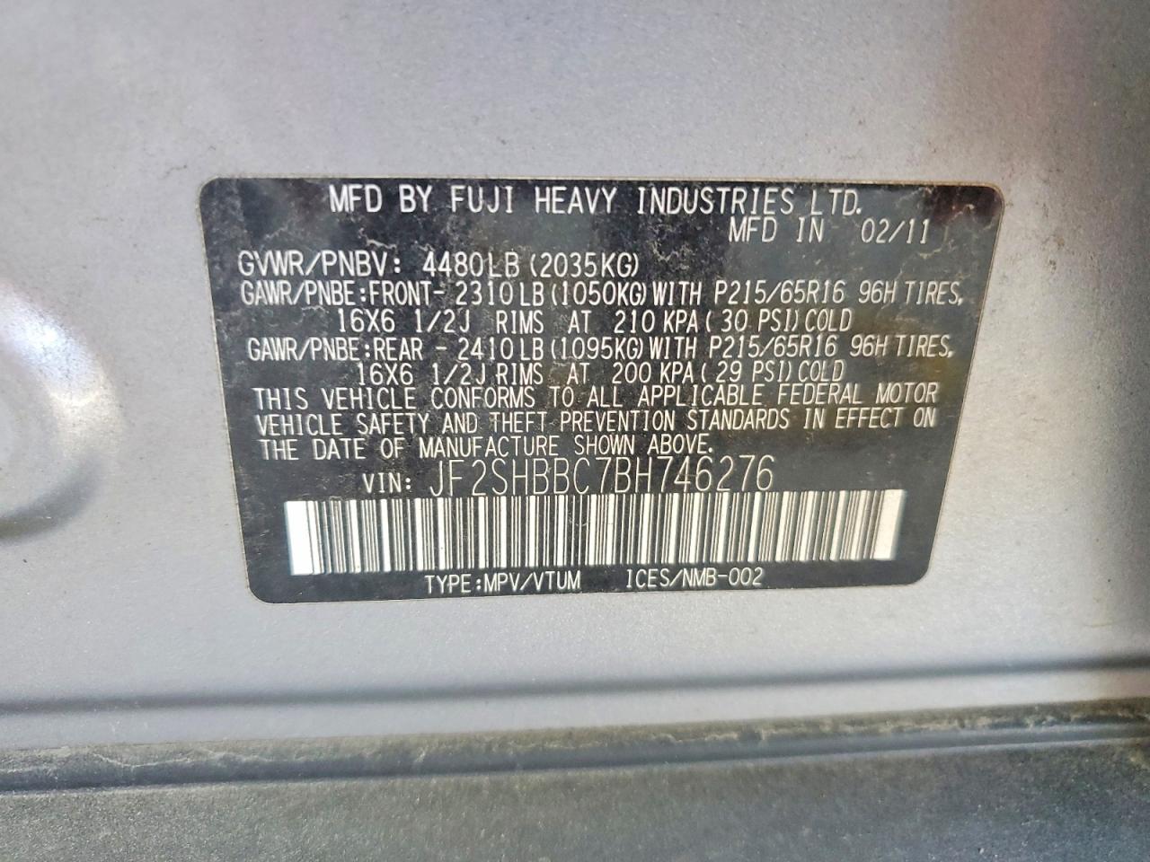 2011 Subaru Forester 2.5x Серебряный vin: JF2SHBBC7BH746276