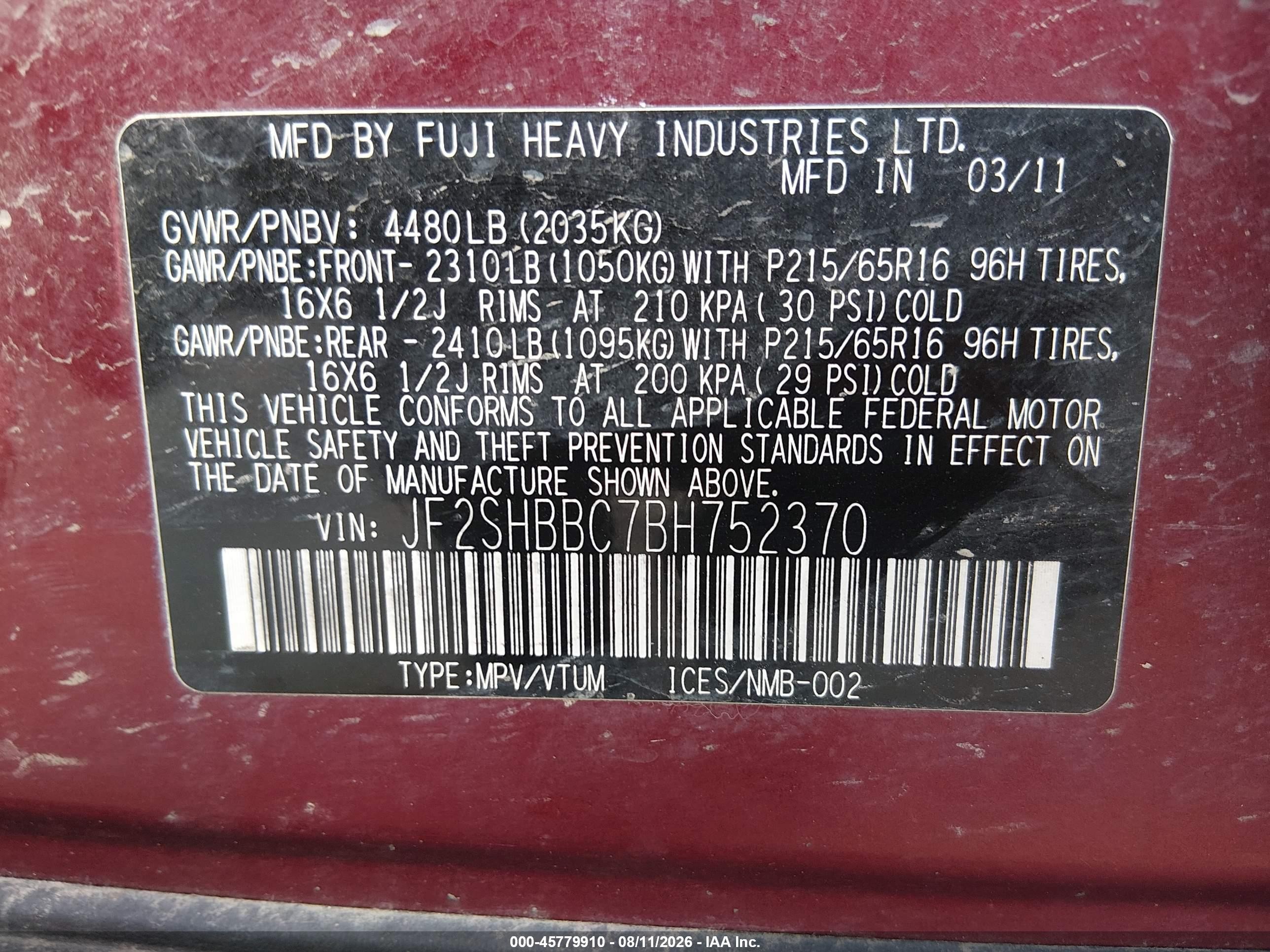 2011 Subaru Forester 2.5x Red vin: JF2SHBBC7BH752370