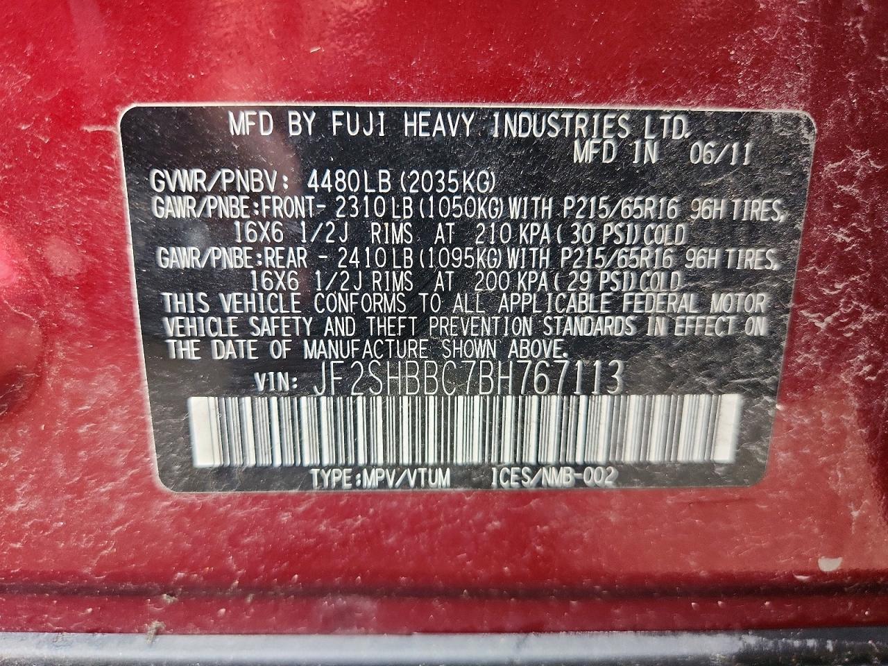 2011 Subaru Forester 2.5x Red vin: JF2SHBBC7BH767113