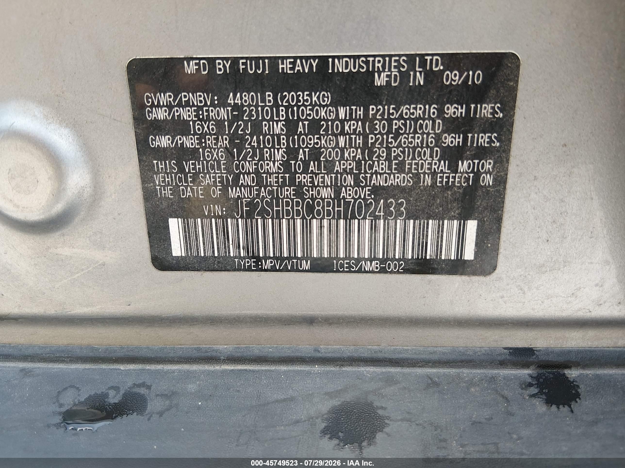 2011 Subaru Forester 2.5x Silver vin: JF2SHBBC8BH702433