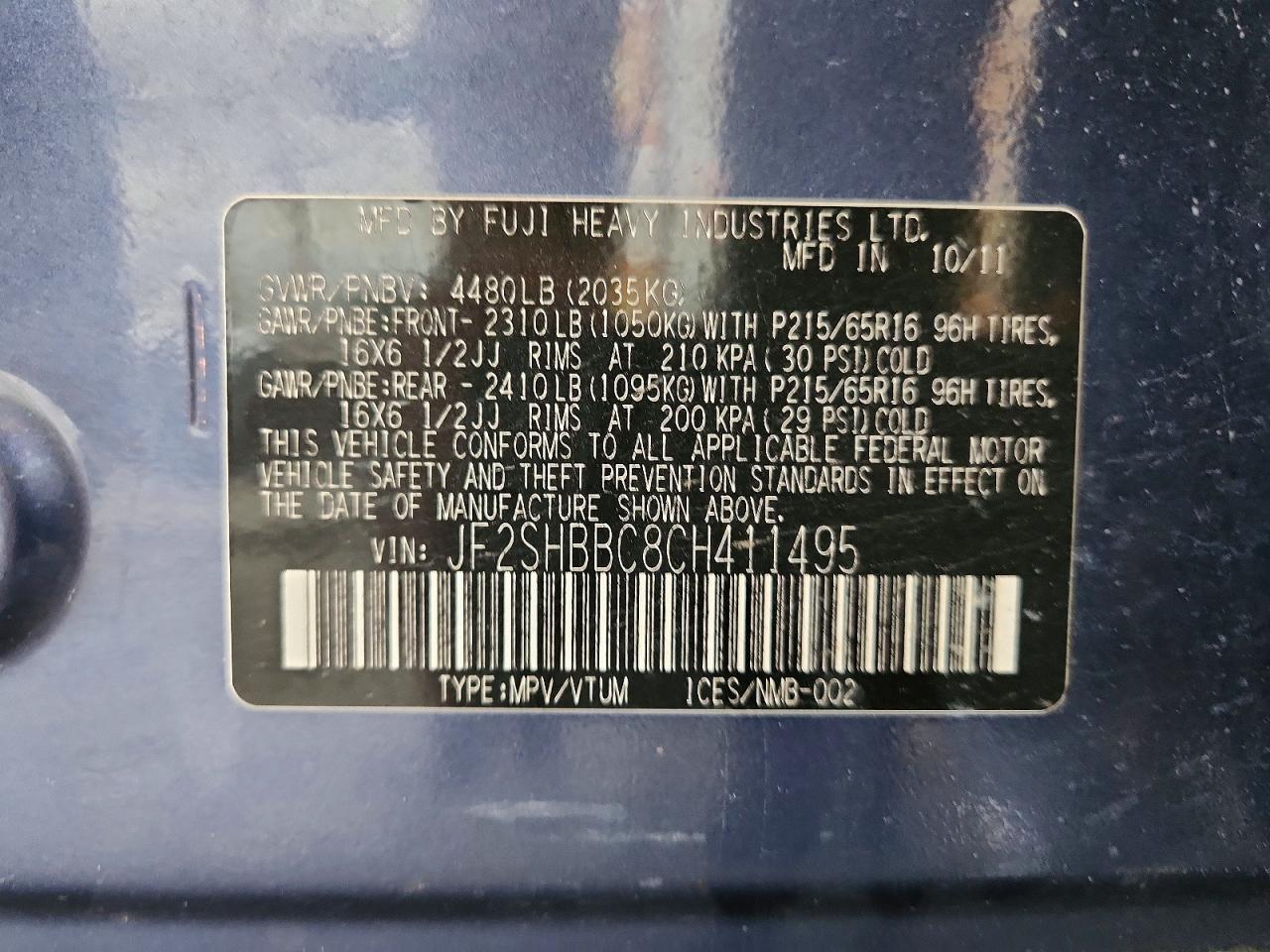 2012 Subaru Forester 2.5x Blue vin: JF2SHBBC8CH411495