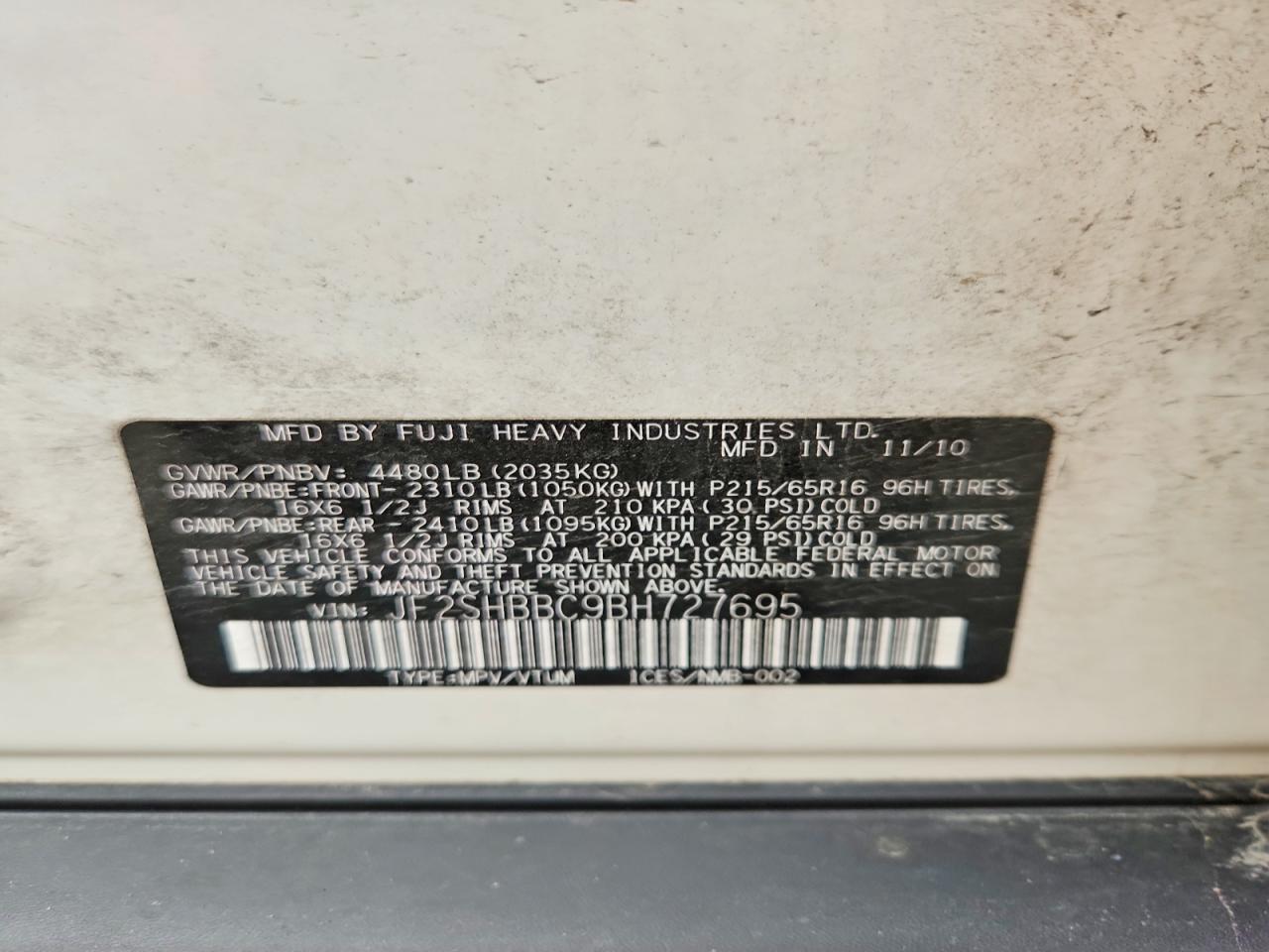 2011 Subaru Forester 2.5x Белый vin: JF2SHBBC9BH727695