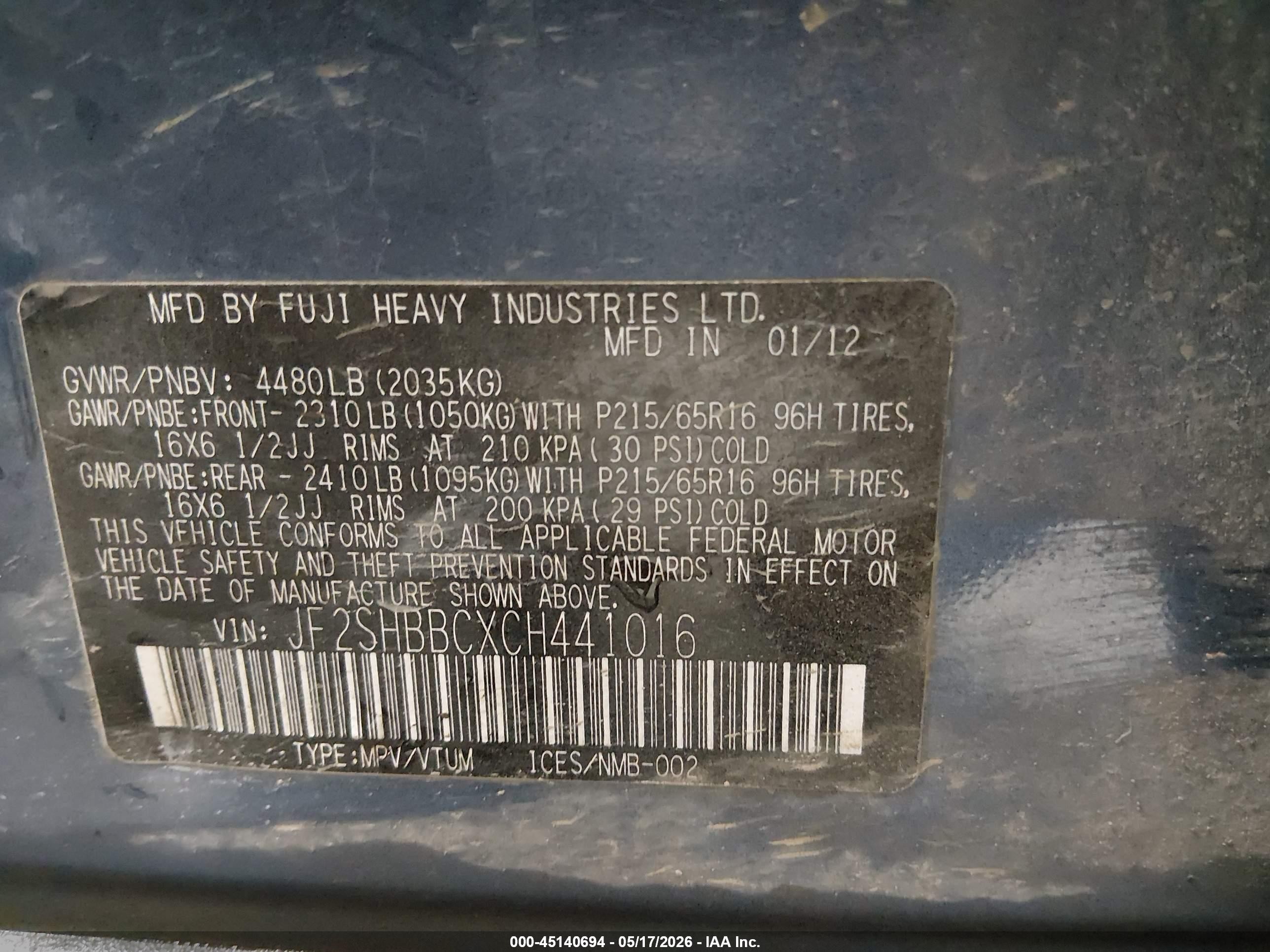 2012 Subaru Forester 2.5x Blue vin: JF2SHBBCXCH441016